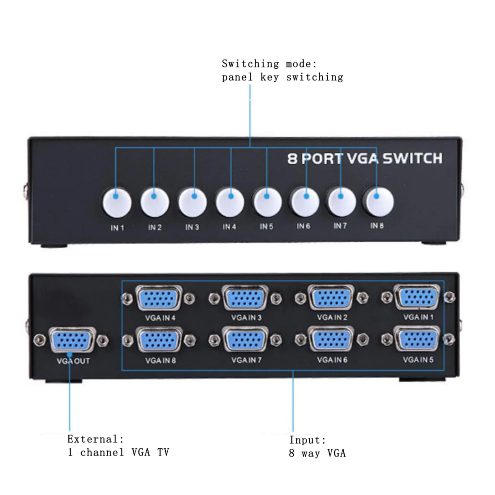 8 Port VGA Video switcher 8 in 1 Out 4 in 1 Out bi Directional Inter Convertible Video Sharer Computer Host External VGA TV Monitor Projector selector Switch Box 1 Host at a time - Image 6