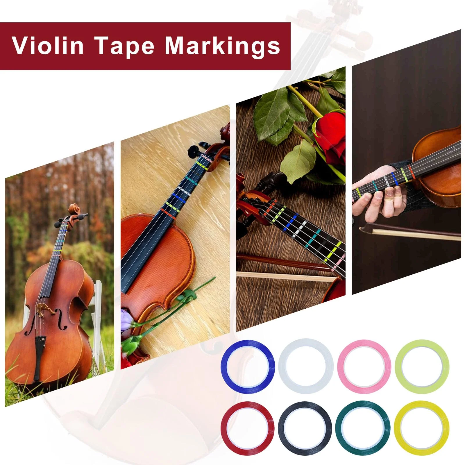 8 Rolls Violin Tape Fingerboard, 216 FT Violin Finger Guide Stickers, Cello Fingering Tape for for Fretboard Violins and Other Orchestral Instruments Violin Finger Guide (8 Colors) - Image 4