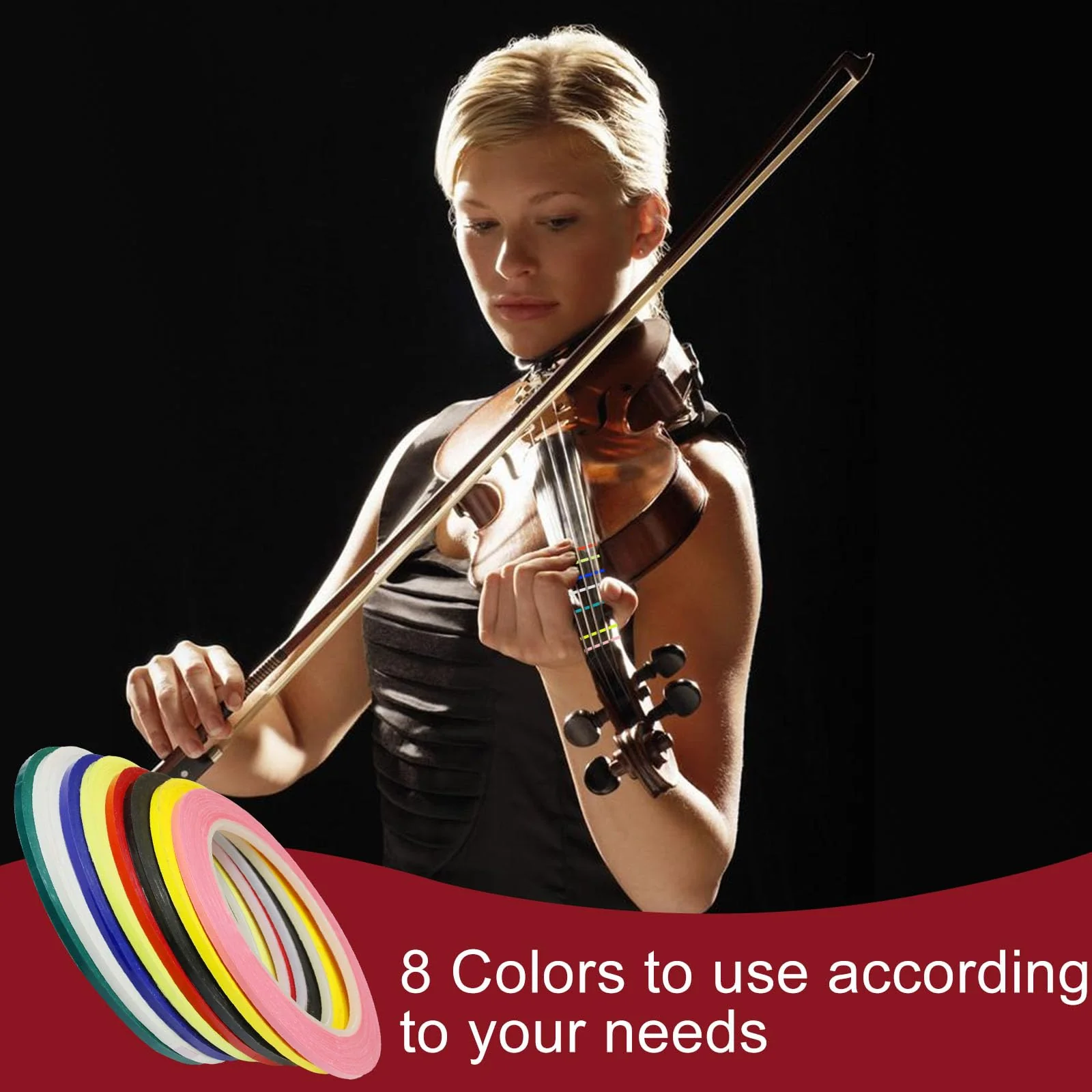 8 Rolls Violin Tape Fingerboard, 216 FT Violin Finger Guide Stickers, Cello Fingering Tape for for Fretboard Violins and Other Orchestral Instruments Violin Finger Guide (8 Colors) - Image 5