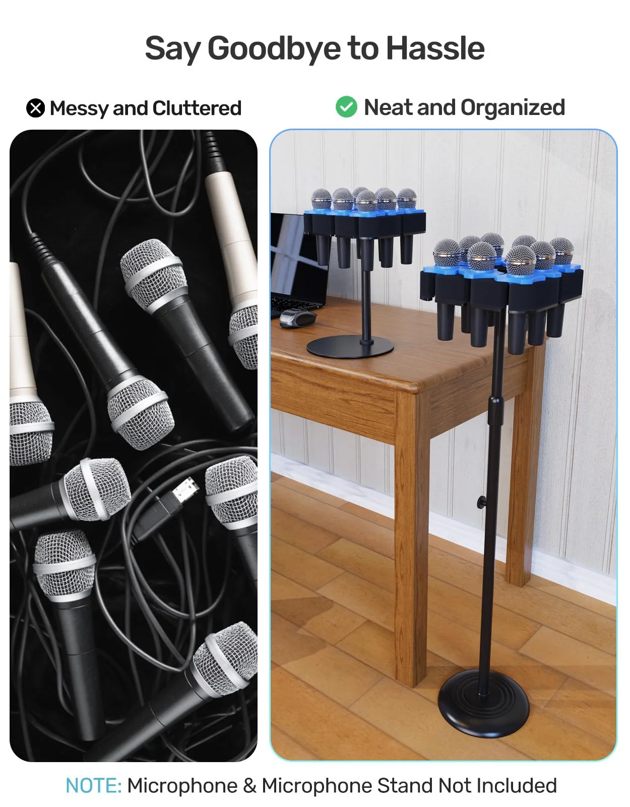 8-Slot Multi Microphone Holder, Alloy Base & Foam Padding & Anti-Roll Ring, Compatible with 5/8", 3/8" and 1/4" Threaded Stand, Wired & Wireles Mics Organizer and Display for Studio and Stage Mic UP to 8 (Foam) - Image 2