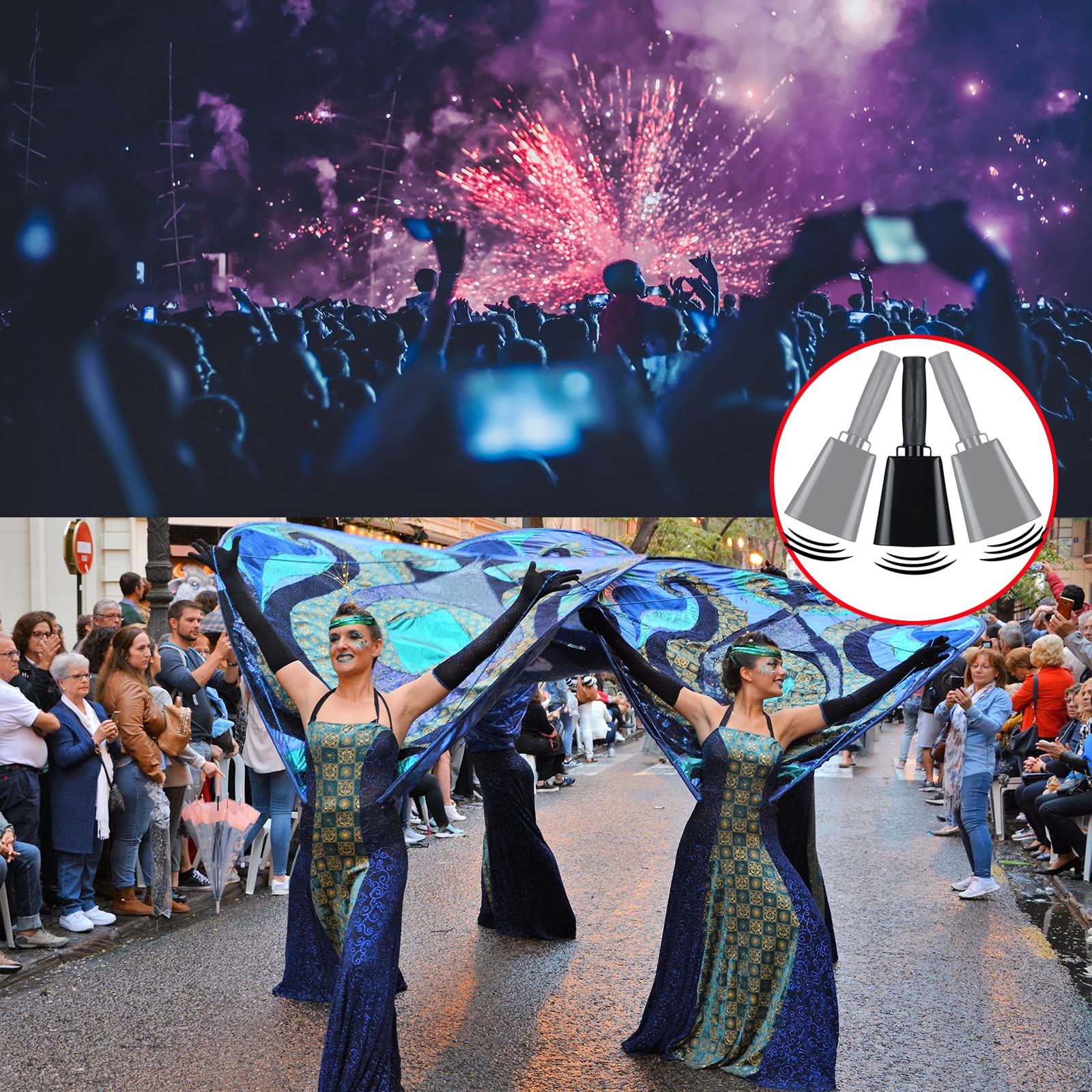 8’’ Steel Cow Bell with Handle, Noise Maker Cowbell, Cheering Loud Hand Call Bell for Sport Events Football Soccer Hockey Baseball Basketball Games Party Concert Graduations School Wedding Farm Ranch 8inch-black - Image 6