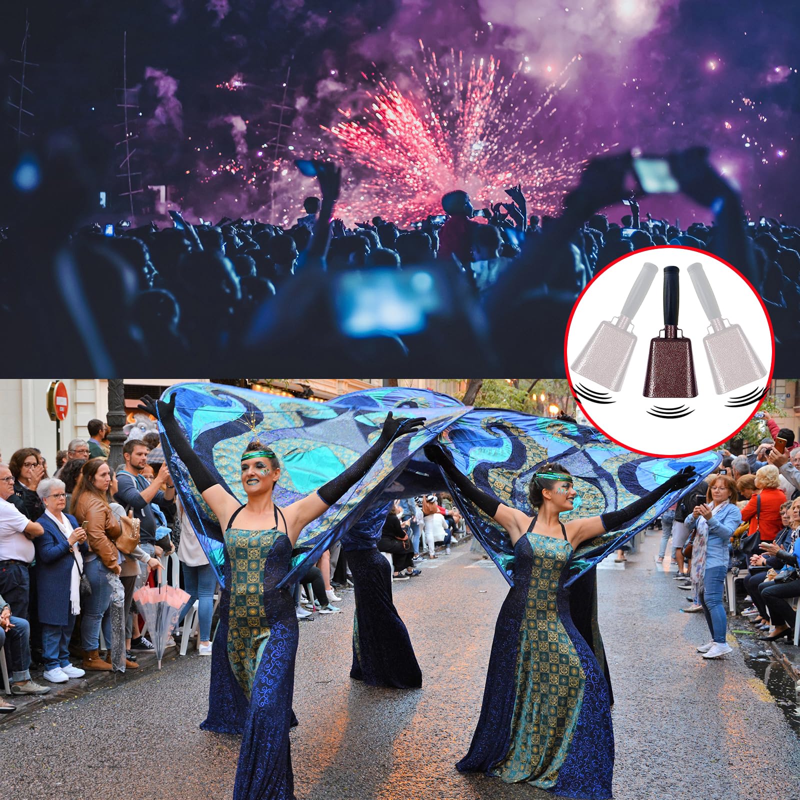 8’’ Steel Cow Bell with Handle, Noise Maker Cowbell, Cheering Loud Hand Call Bell for Sport Events Football Soccer Hockey Baseball Basketball Games Party Concert Graduations School Wedding Farm Ranch 8inch-copper - Image 8