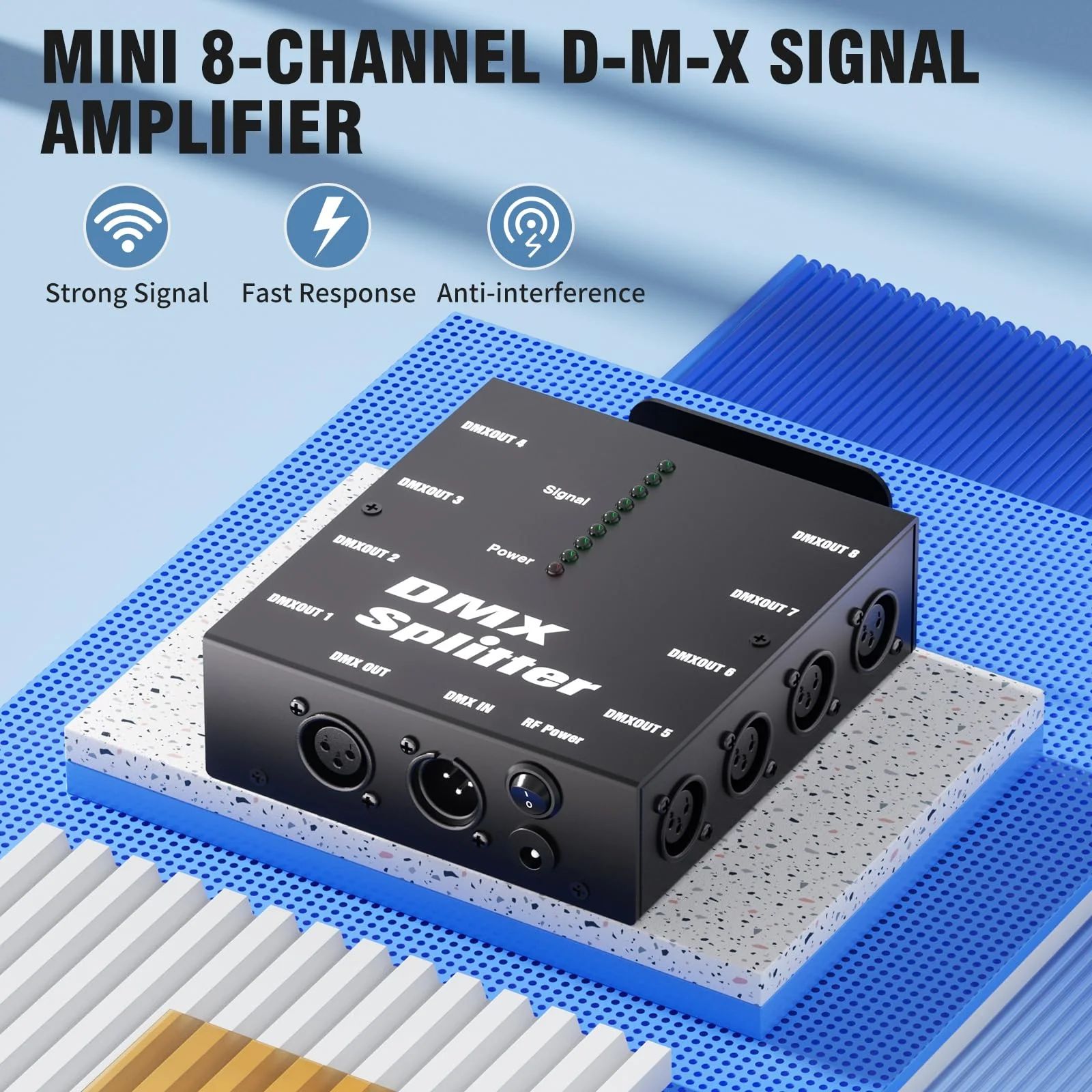 8-Way Isolated DMX512 Splitter Amplifier Distributor with 3-Pin Outputs XLR Signal Amplifier Transmitter Receiver for DJ Party LED Stage Lighting 1PCS - Image 7