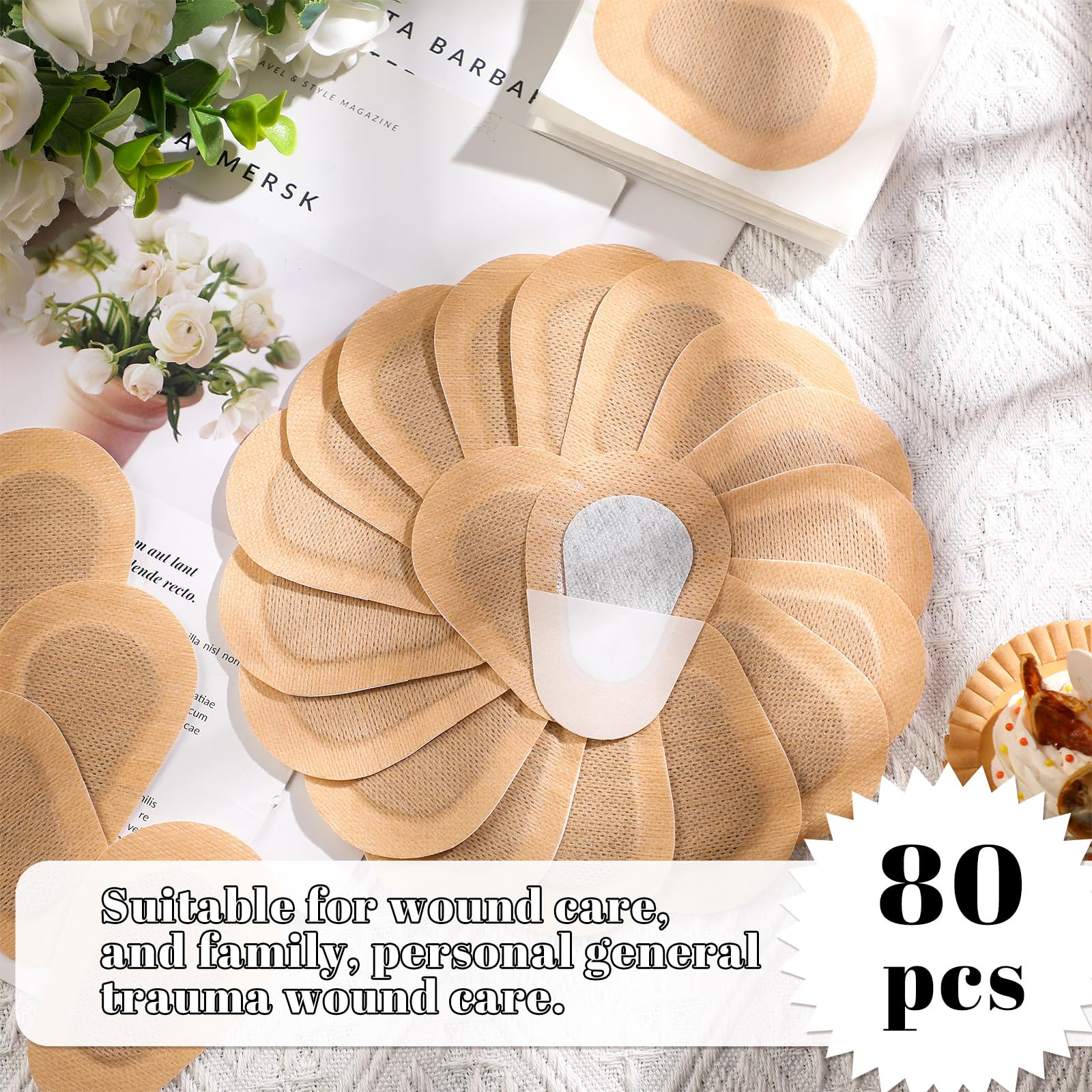 80 Pcs Adhesive Eye Patches, Eye Patches for Adults Eye Pad Disposable Eyepatch Latex Free Adhesive Bandages for Baby Kids (Nude,3.3 x 2.3 Inch) Nude 3.3 x 2.3 Inch - Image 2