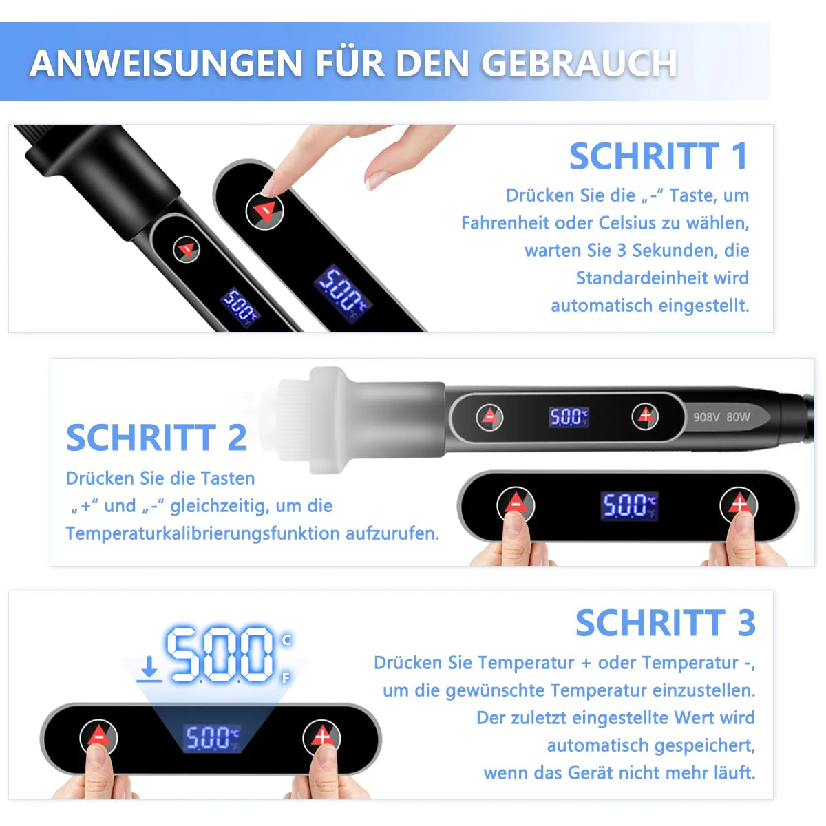 80 W LCD Soldering Iron Set, Soldering Iron, Soldering Set, Temperature Adjustable 180-520 °C Soldering Iron Set with On/Off Switch, Soldering Iron with 5 Tips, 50 g Soldering Wire, Desoldering Pump 80w - Image 6