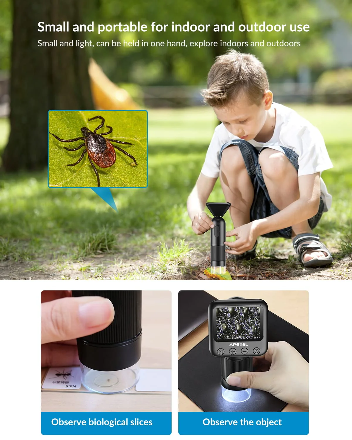 800X HD Handheld Digital Microscope for Adults, with 2" LCD Screen Pocket Microscope for Kids, USB Lab Handheld Digital Microscopes Equipment, with 32GB SD Card Black - Image 2