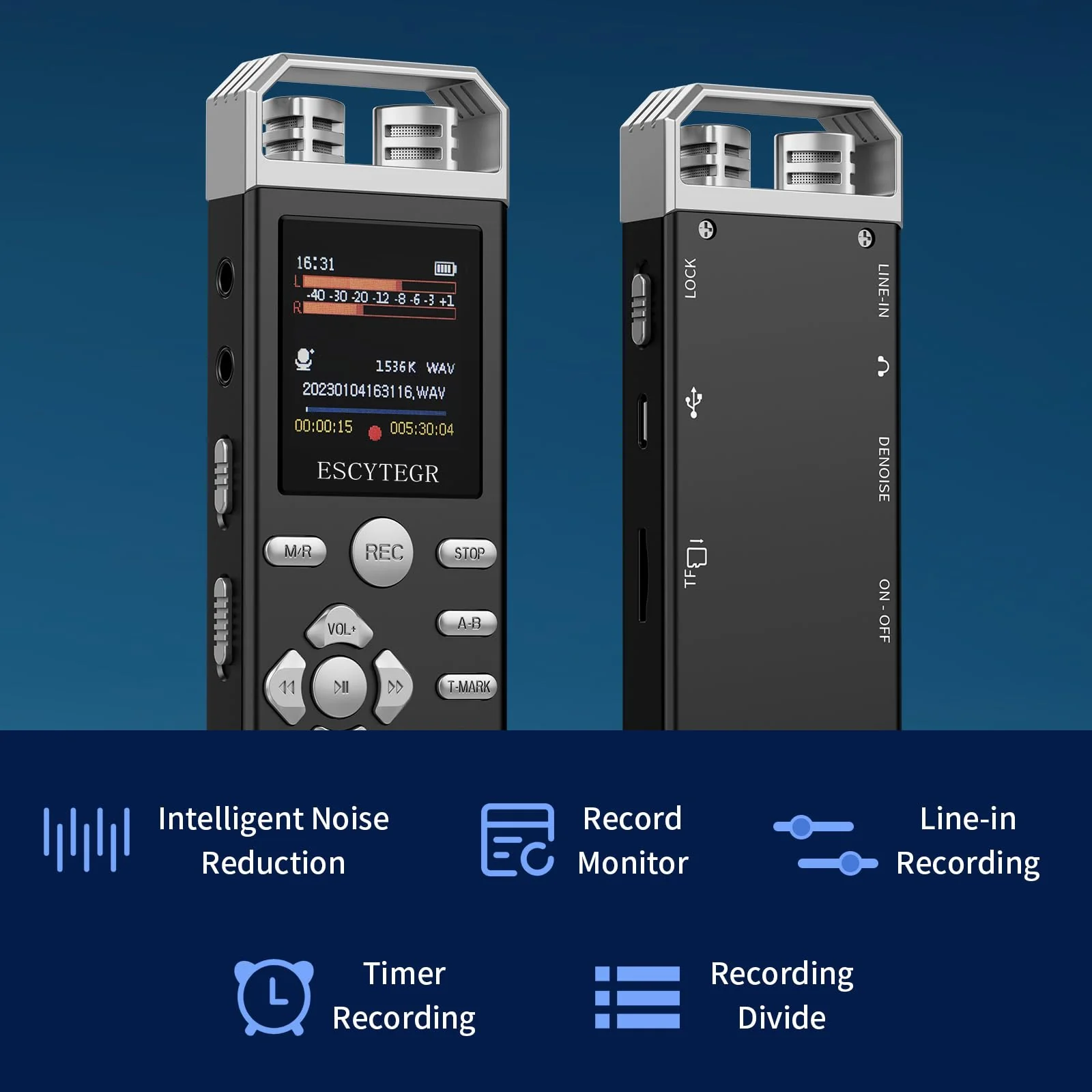 80GB Digital Voice Activated Recorder 1536KBPS Audio Voice Recorder with Playback Recording Device Dictaphone Sound Tape Recorder with Password Protection for Lectures,Meetings 80GB - Image 3
