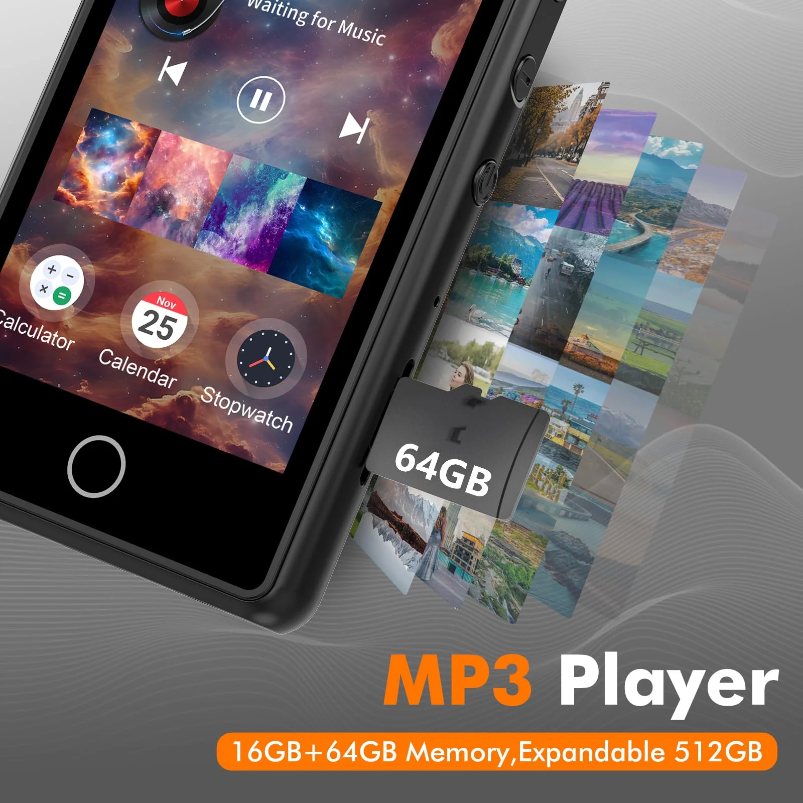 80GB MP3 Music Player with Bluetooth, 3-inch Portable MP4 Player Support All Formats Video with Built-in Speaker, FM Radio, Video, E-Book, Recording. Expandable up to 256GB, Black - Image 3