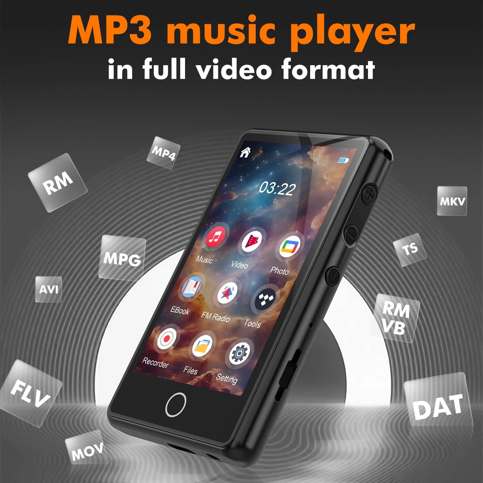 80GB MP3 Music Player with Bluetooth, 3-inch Portable MP4 Player Support All Formats Video with Built-in Speaker, FM Radio, Video, E-Book, Recording. Expandable up to 256GB, Black - Image 4