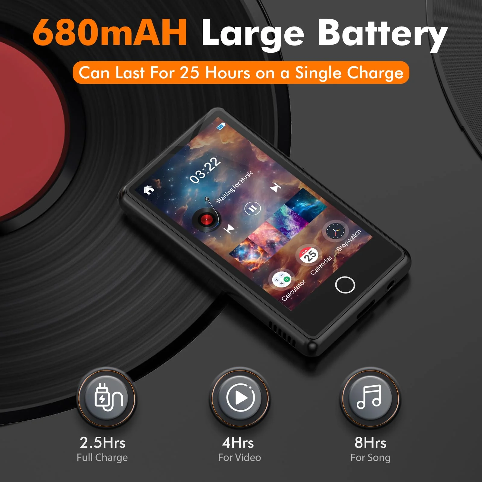 80GB MP3 Music Player with Bluetooth, 3-inch Portable MP4 Player Support All Formats Video with Built-in Speaker, FM Radio, Video, E-Book, Recording. Expandable up to 256GB, Black - Image 5