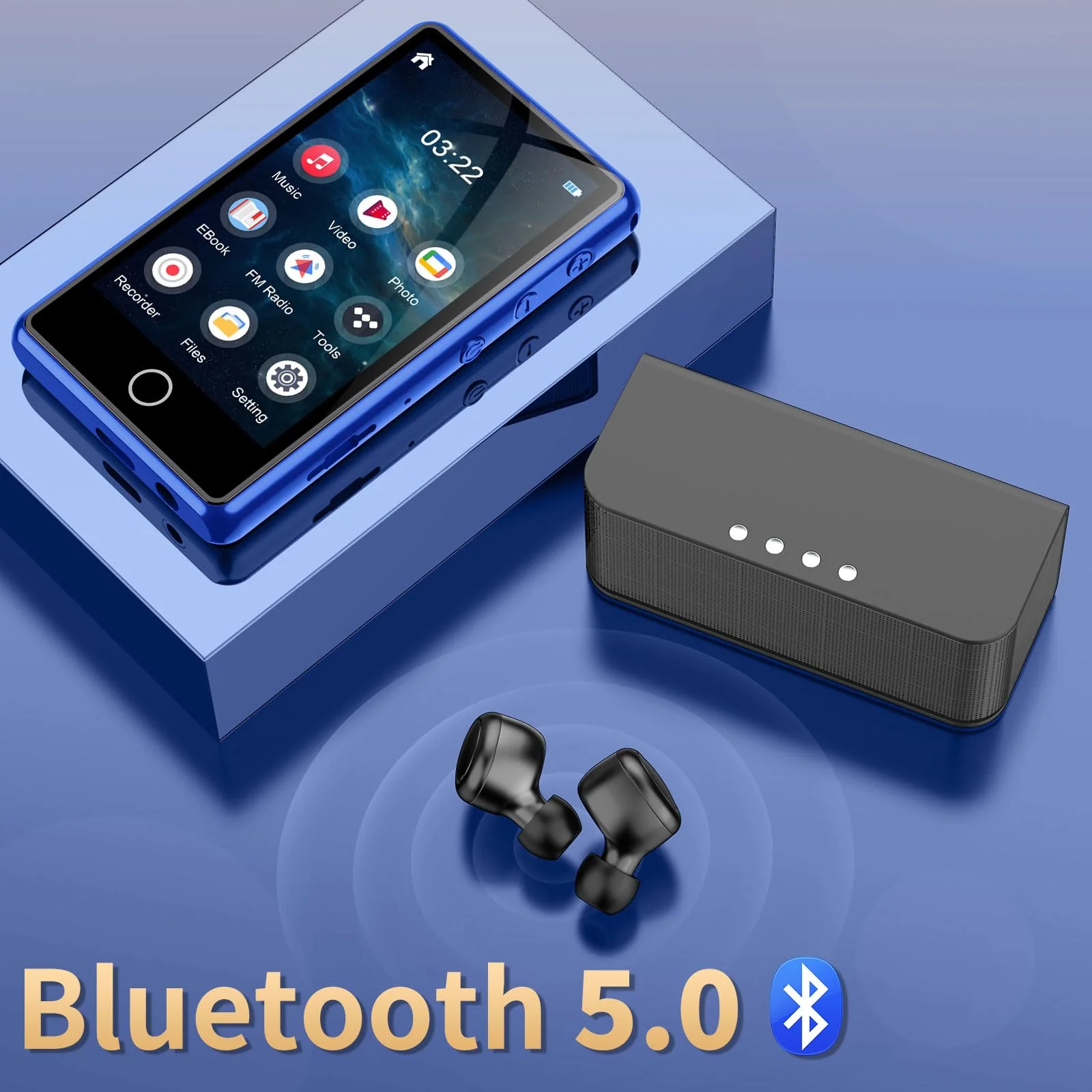 80GB MP3 Player with Bluetooth，3″Full Video Format Portable MP3 Player for Kids，MP4 Music Player with Speaker, FM Radio, Voice Recorder, Up to 256GB,Blue Blue - Image 3