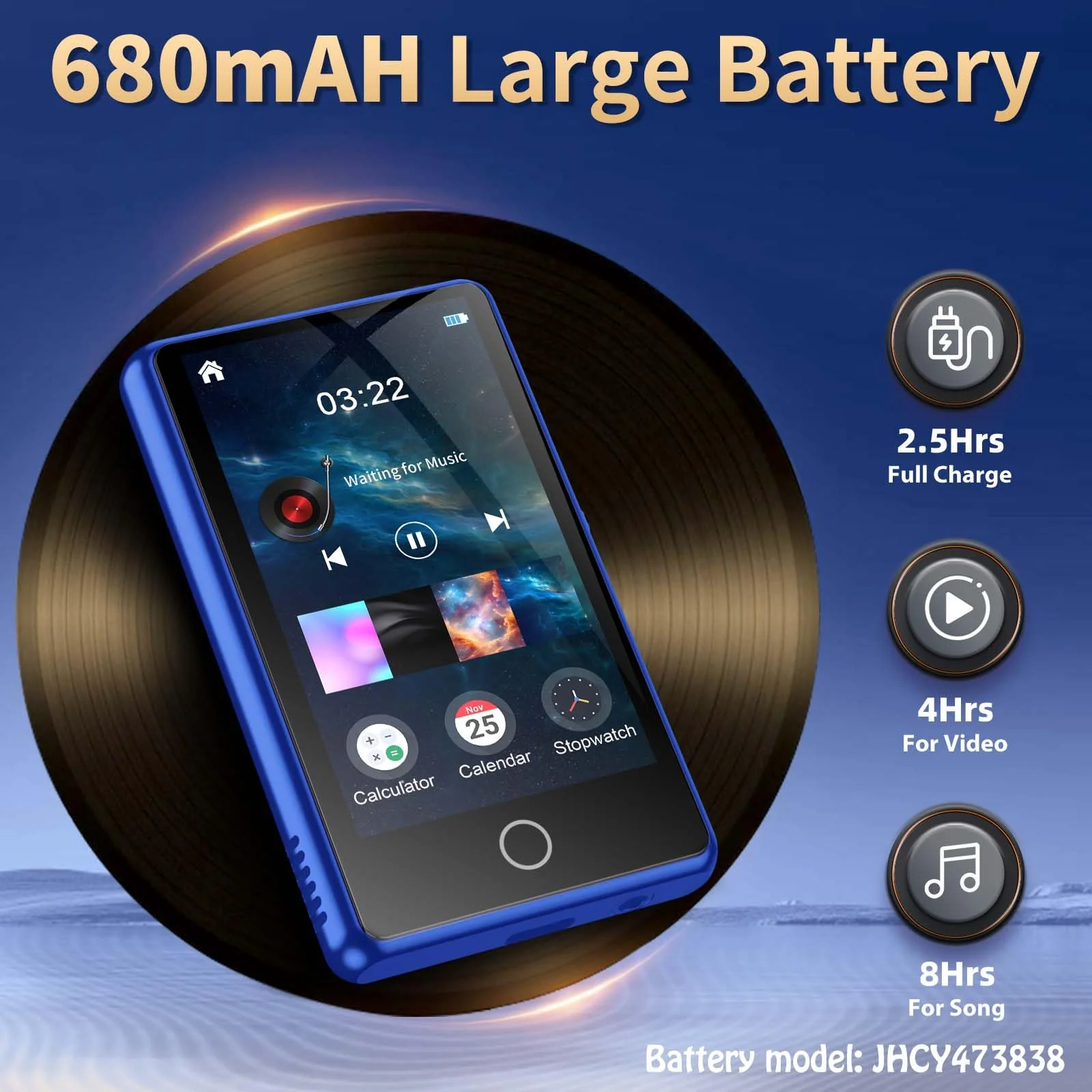 80GB MP3 Player with Bluetooth，3″Full Video Format Portable MP3 Player for Kids，MP4 Music Player with Speaker, FM Radio, Voice Recorder, Up to 256GB,Blue Blue - Image 5