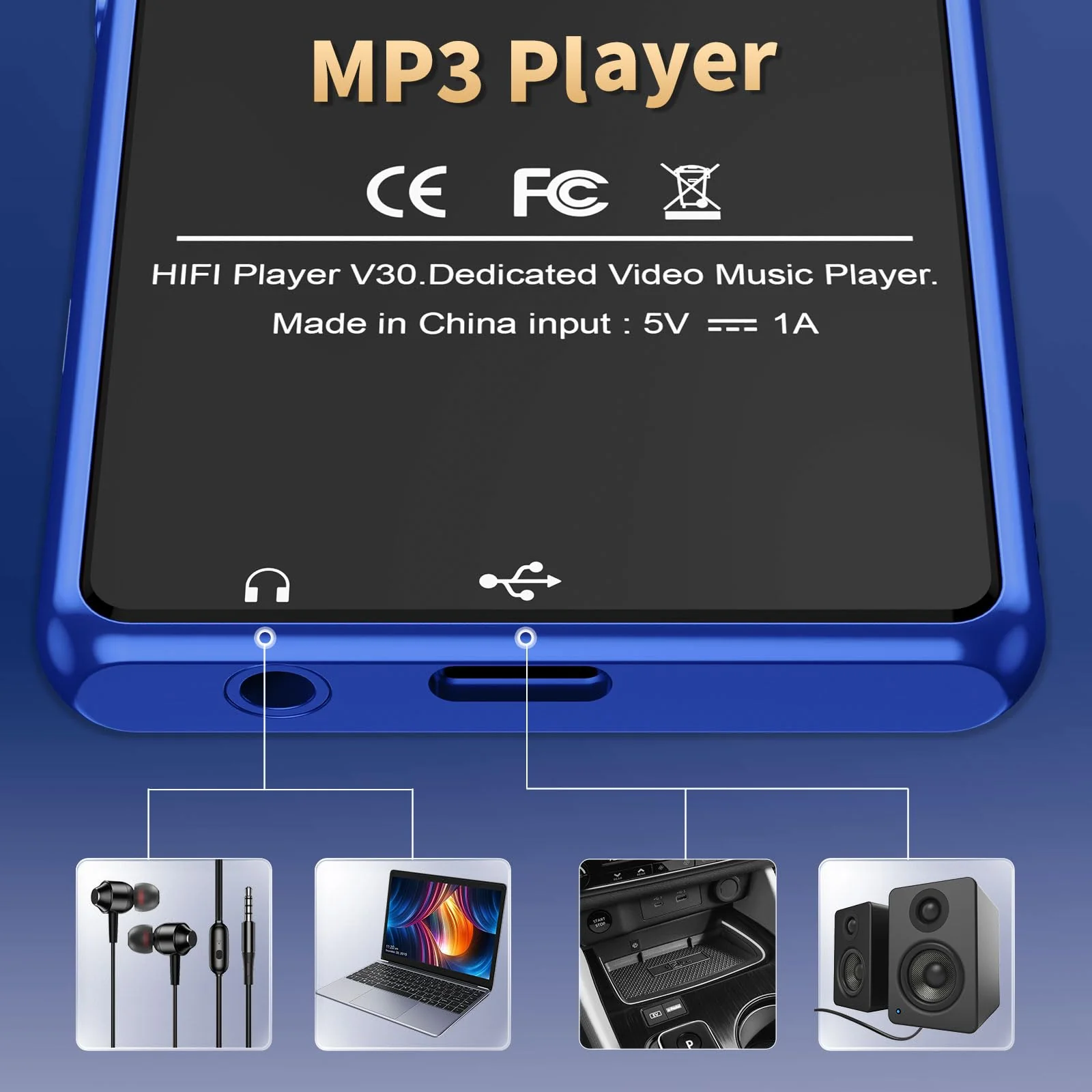 80GB MP3 Player with Bluetooth，3″Full Video Format Portable MP3 Player for Kids，MP4 Music Player with Speaker, FM Radio, Voice Recorder, Up to 256GB,Blue Blue - Image 7