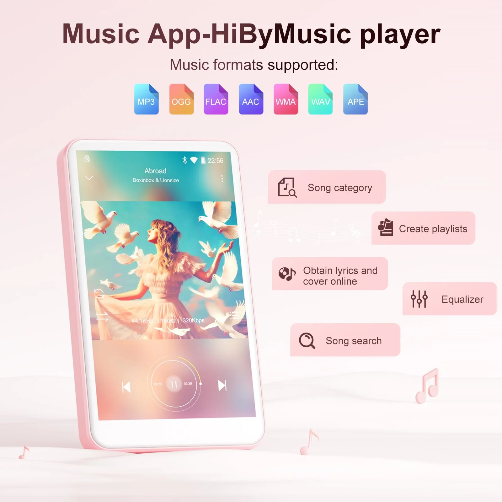 80GB MP3 Player with Bluetooth and WiFi, Android Player with Speaker Mp3 & Mp4 Music Player with Spotify, Amazon Music, Browser, Deezer, 4.0" Touch Screen, Download Music,Up to 512GB(Pink) Pink - Image 3