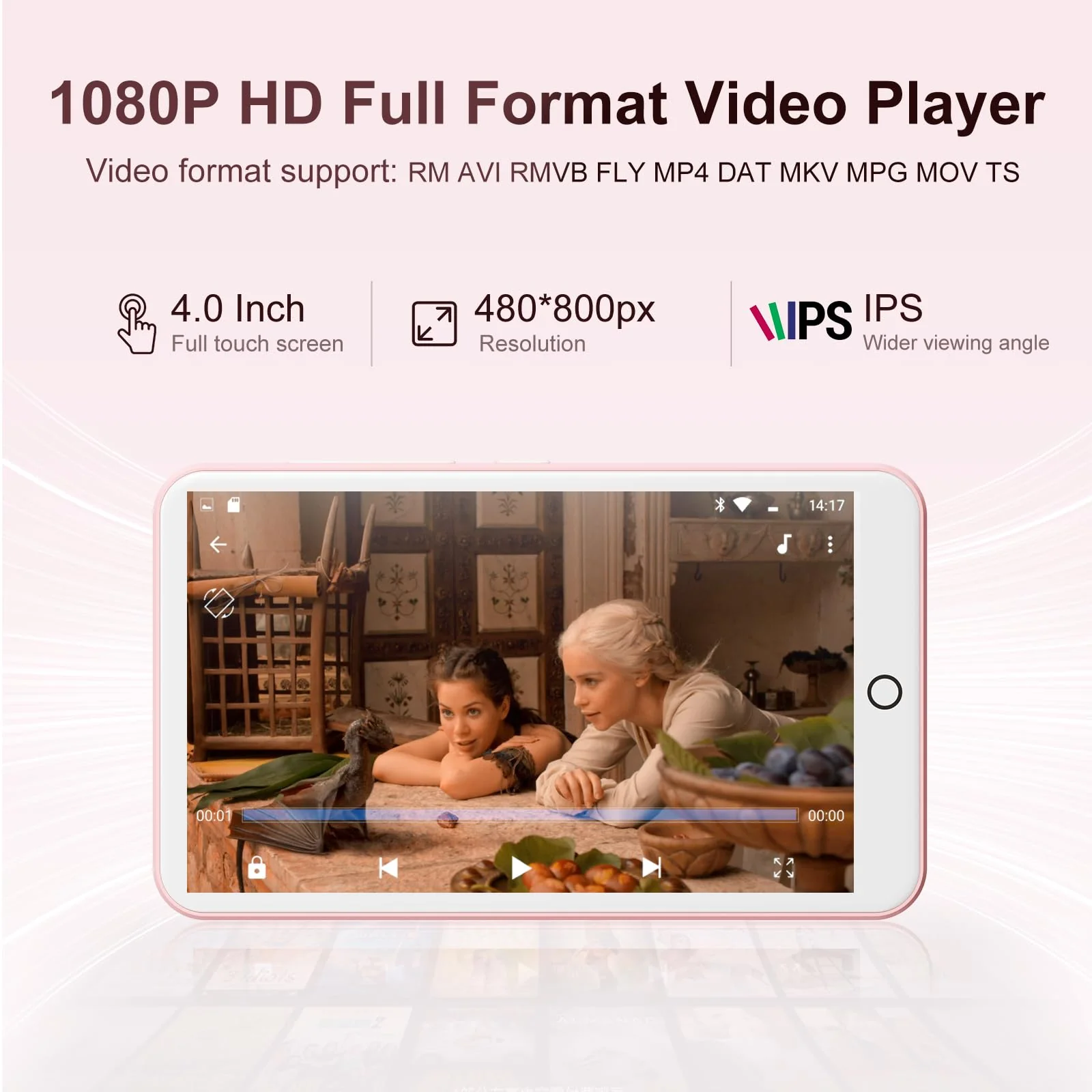 80GB MP3 Player with Bluetooth and WiFi, Android Player with Speaker Mp3 & Mp4 Music Player with Spotify, Amazon Music, Browser, Deezer, 4.0" Touch Screen, Download Music,Up to 512GB(Pink) Pink - Image 4