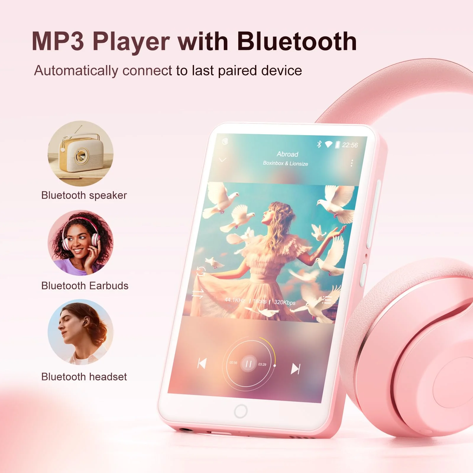 80GB MP3 Player with Bluetooth and WiFi, Android Player with Speaker Mp3 & Mp4 Music Player with Spotify, Amazon Music, Browser, Deezer, 4.0" Touch Screen, Download Music,Up to 512GB(Pink) Pink - Image 6