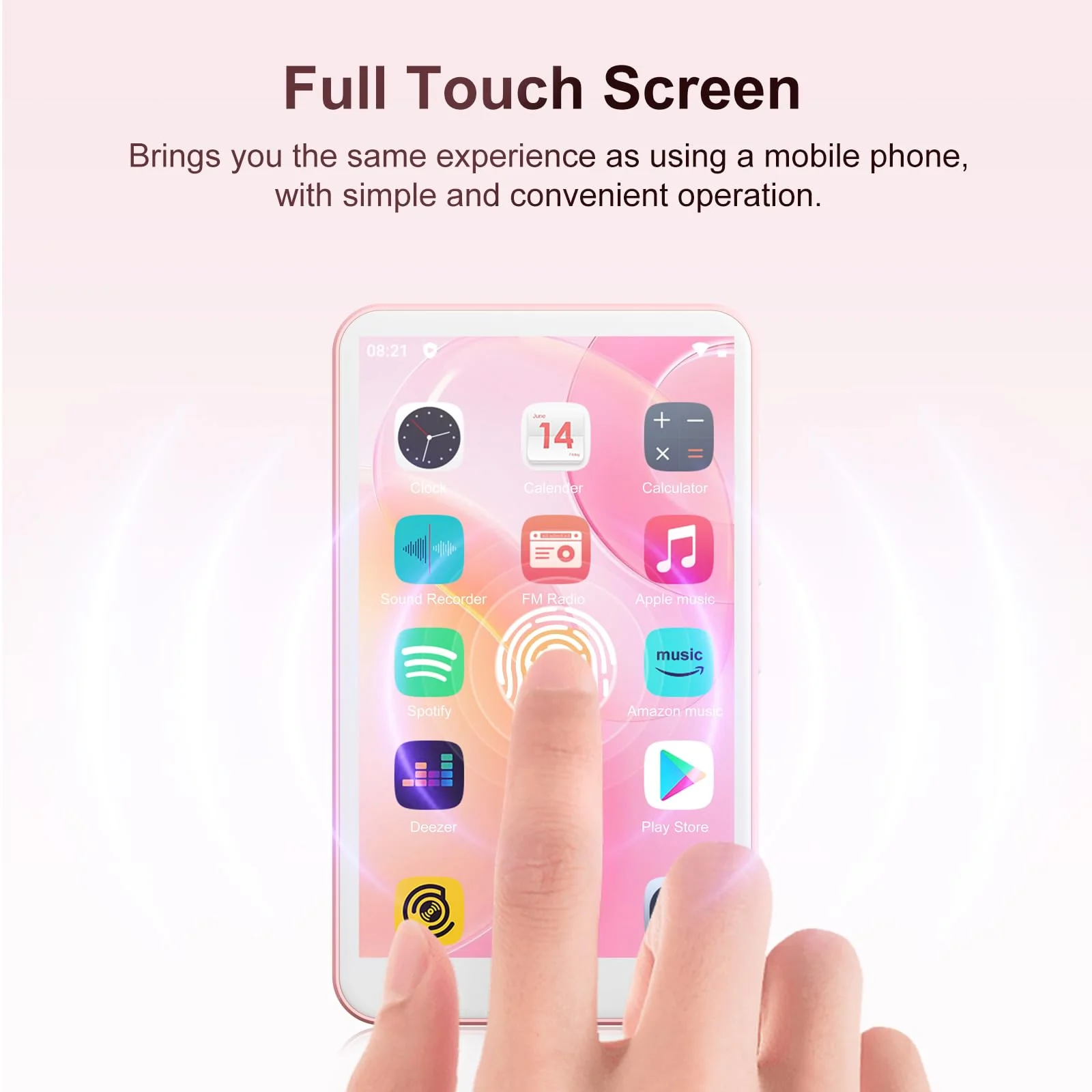 80GB MP3 Player with Bluetooth and WiFi, Android Player with Speaker Mp3 & Mp4 Music Player with Spotify, Amazon Music, Browser, Deezer, 4.0" Touch Screen, Download Music,Up to 512GB(Pink) Pink - Image 9