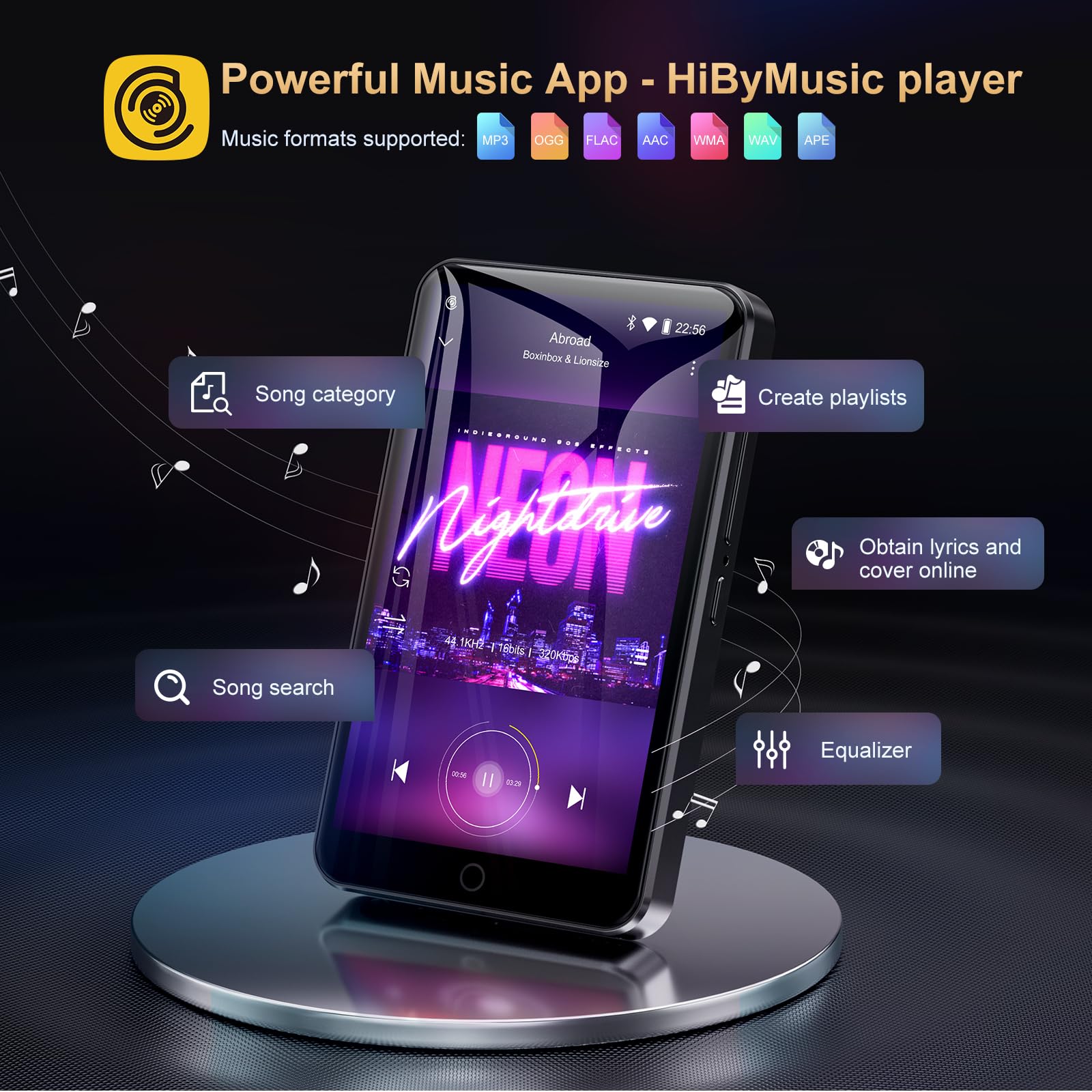 80GB MP3 Player with Bluetooth and WiFi, Android Player with Speaker Mp3 & Mp4 Music Player with Spotify, Amazon Music, Deezer, Browser, 4.0" Touch Screen, Download Music, FM Radio,Up to 512GB(Black) Black - Image 3