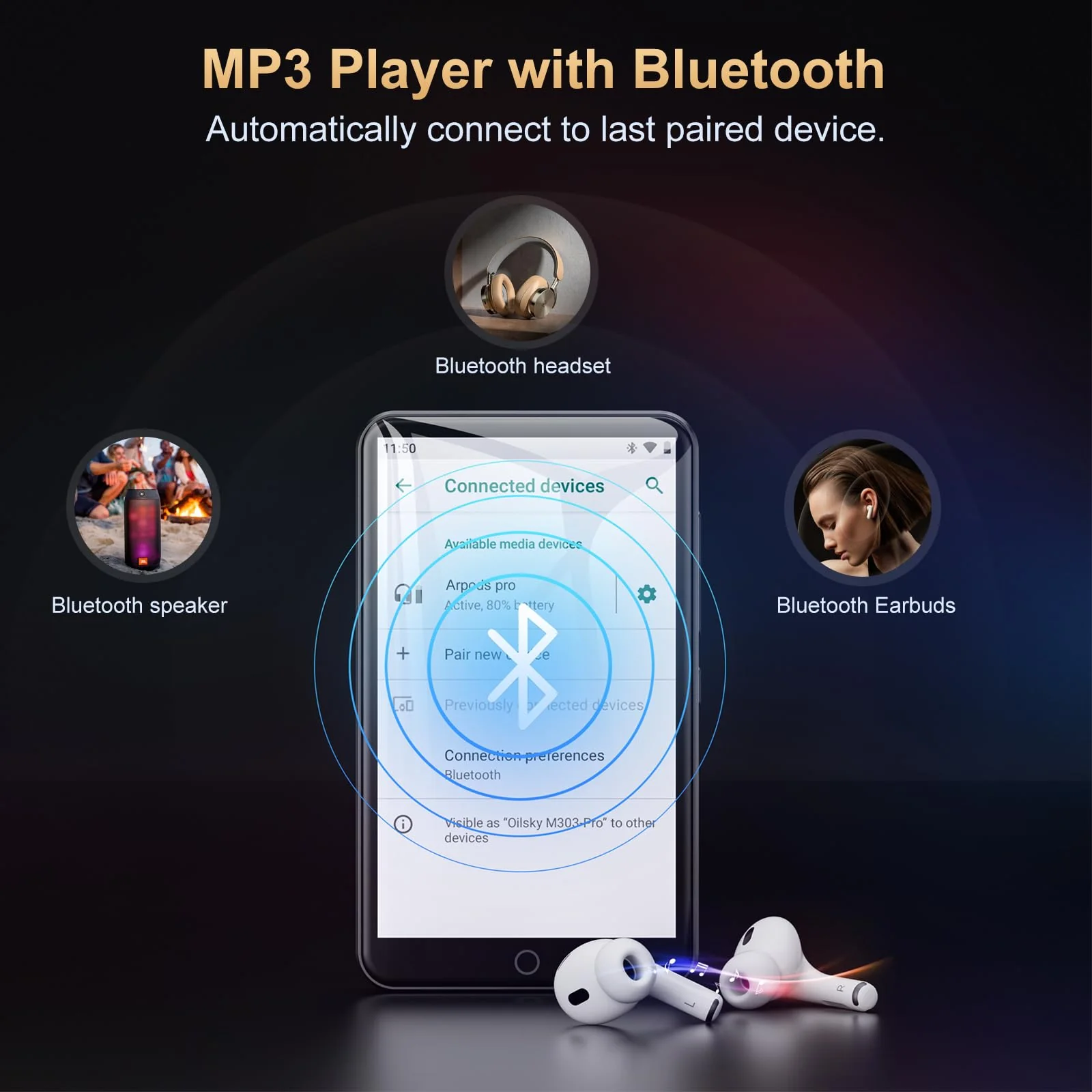 80GB MP3 Player with Bluetooth and WiFi, Android Player with Speaker Mp3 & Mp4 Music Player with Spotify, Amazon Music, Deezer, Browser, 4.0" Touch Screen, Download Music, FM Radio,Up to 512GB(Black) Black - Image 5