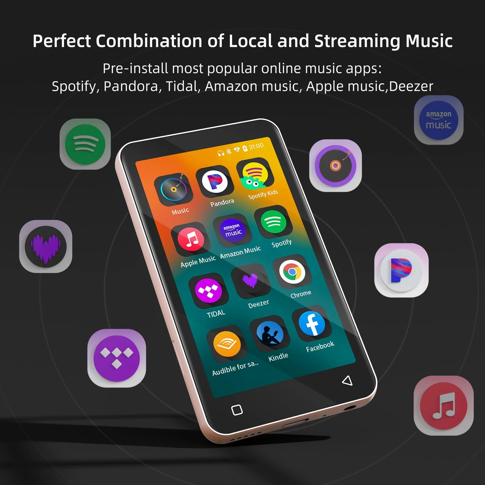 80GB MP3 Player with Bluetooth and WiFi, MP4 MP3 Player with Spotify,Spotify Kids,4" Music Player with Pandora, Audible, MP3 Player with Speaker (Pink_White) Pink - Image 2