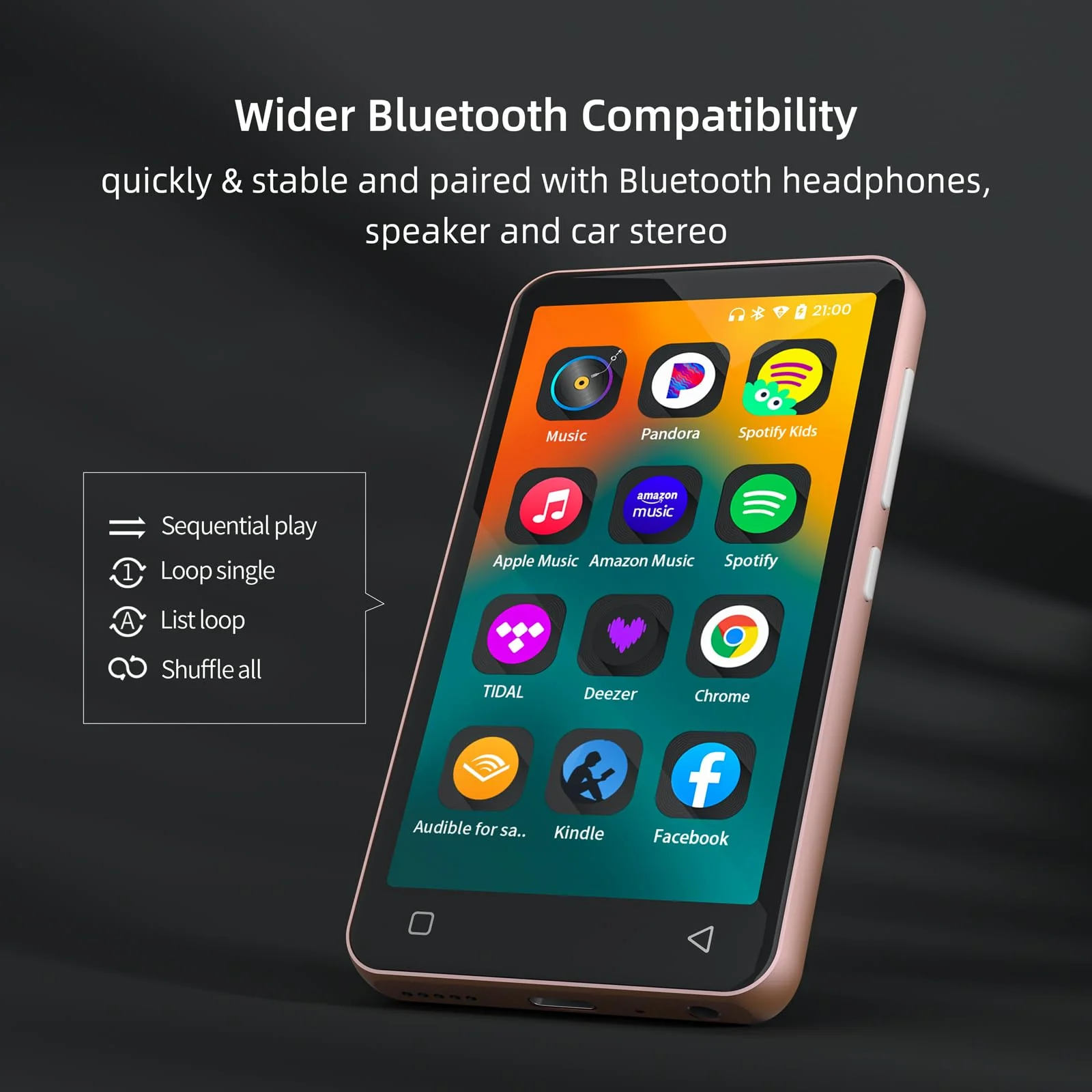 80GB MP3 Player with Bluetooth and WiFi, MP4 MP3 Player with Spotify,Spotify Kids,4" Music Player with Pandora, Audible, MP3 Player with Speaker (Pink_White) Pink - Image 3
