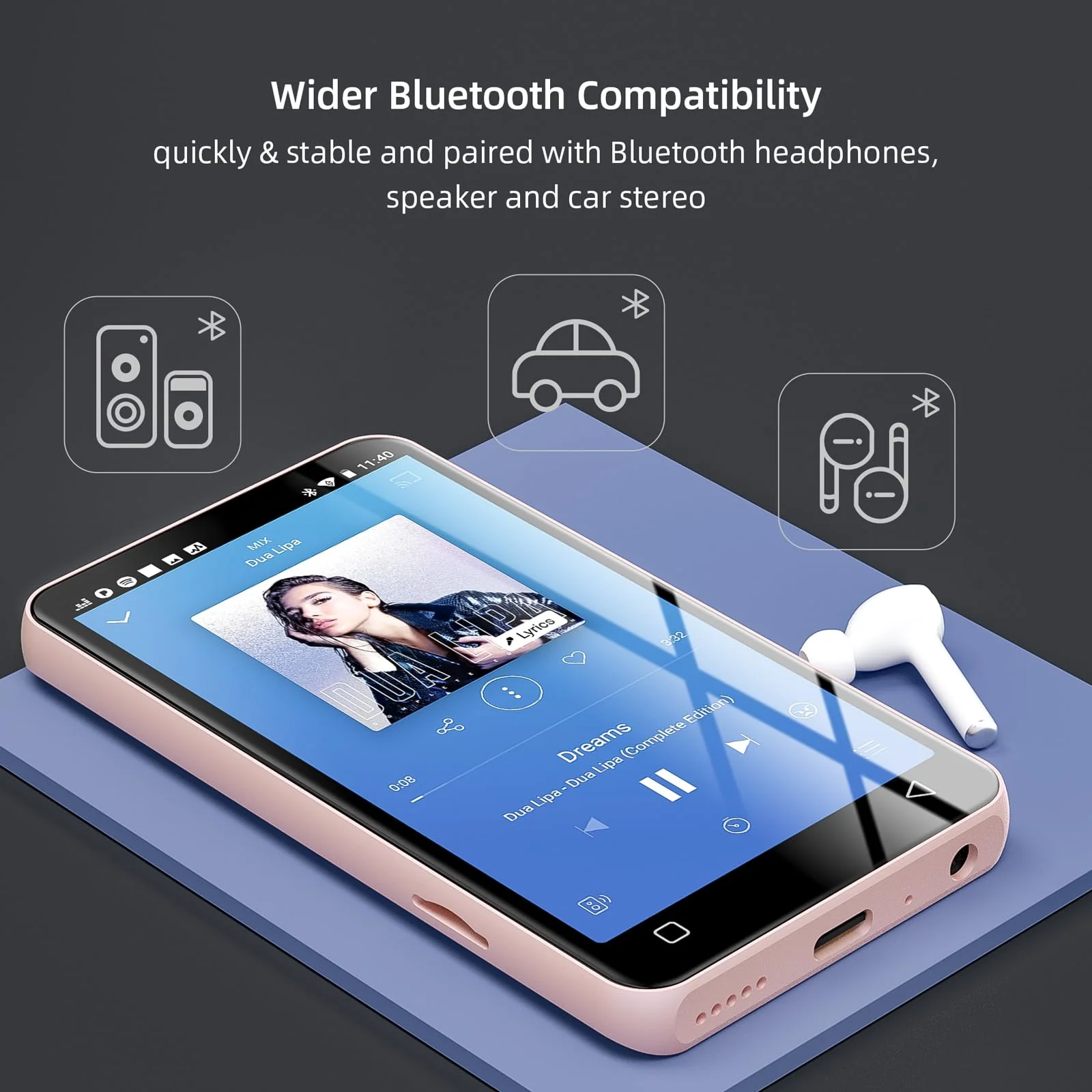 80GB MP3 Player with Bluetooth and WiFi, MP4 MP3 Player with Spotify,Spotify Kids,4" Music Player with Pandora, Audible, MP3 Player with Speaker (Pink_White) Pink - Image 6