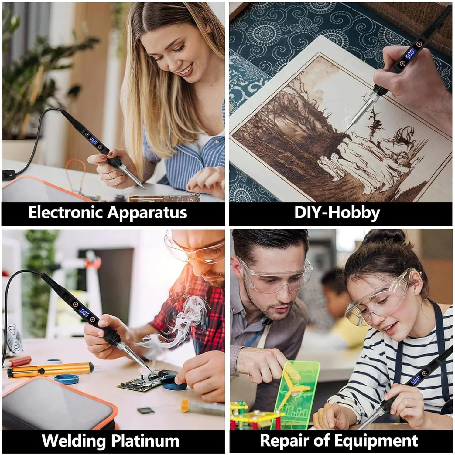 80W Adjustable Soldering Iron Set with LCD Display, Temperature Range 180-520°C, Desoldering Pump, 5 Soldering Tips, Soldering Iron Stand, for Electronic Repairs & DIY Projects - Image 7