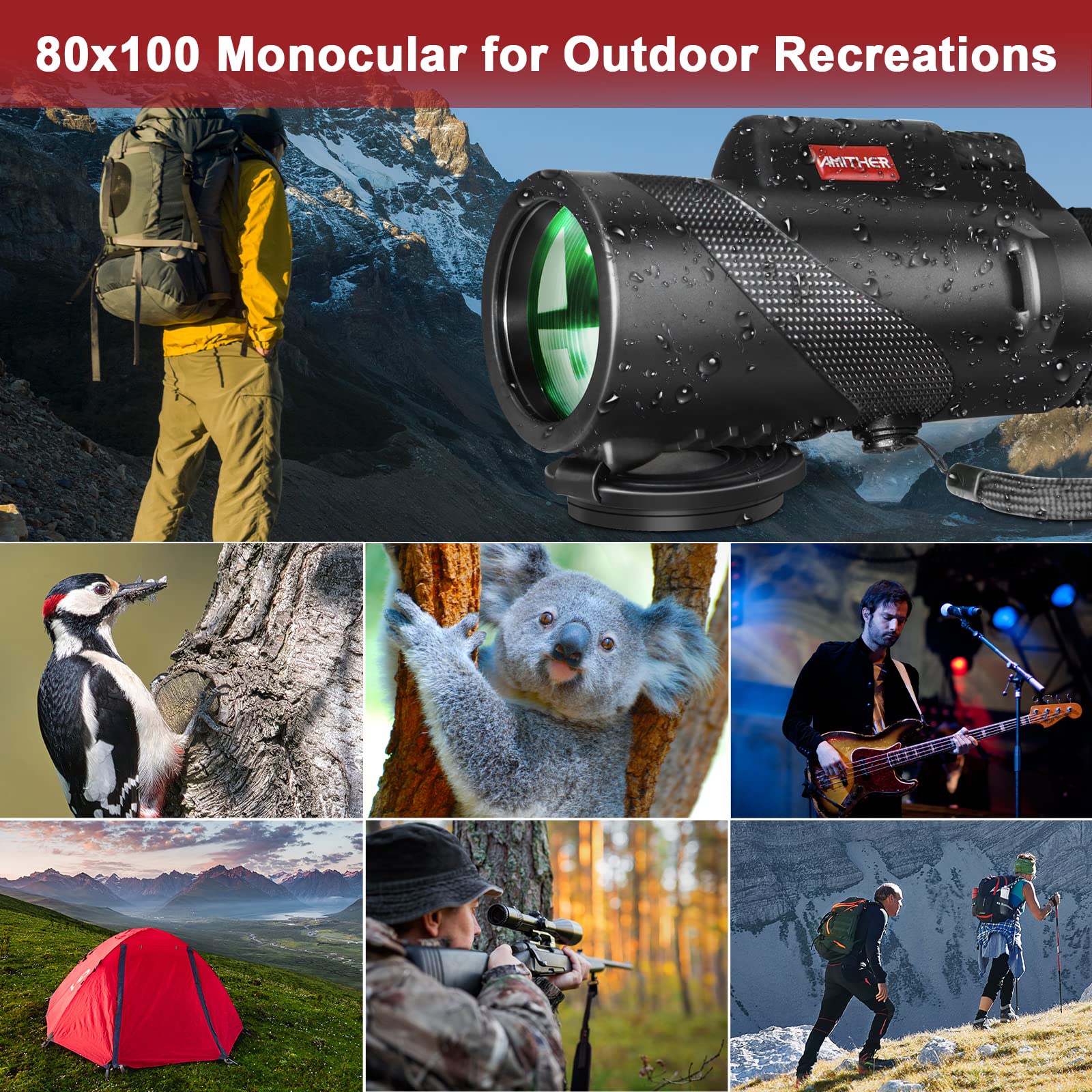 80x100 Monocular Telescope for Smartphones - High Powered HD Monocular with Tripod & Adapter, Low Light Vision for Adults - for Wildlife, Bird Watching, Hunting, Hiking 80x100 - Image 6