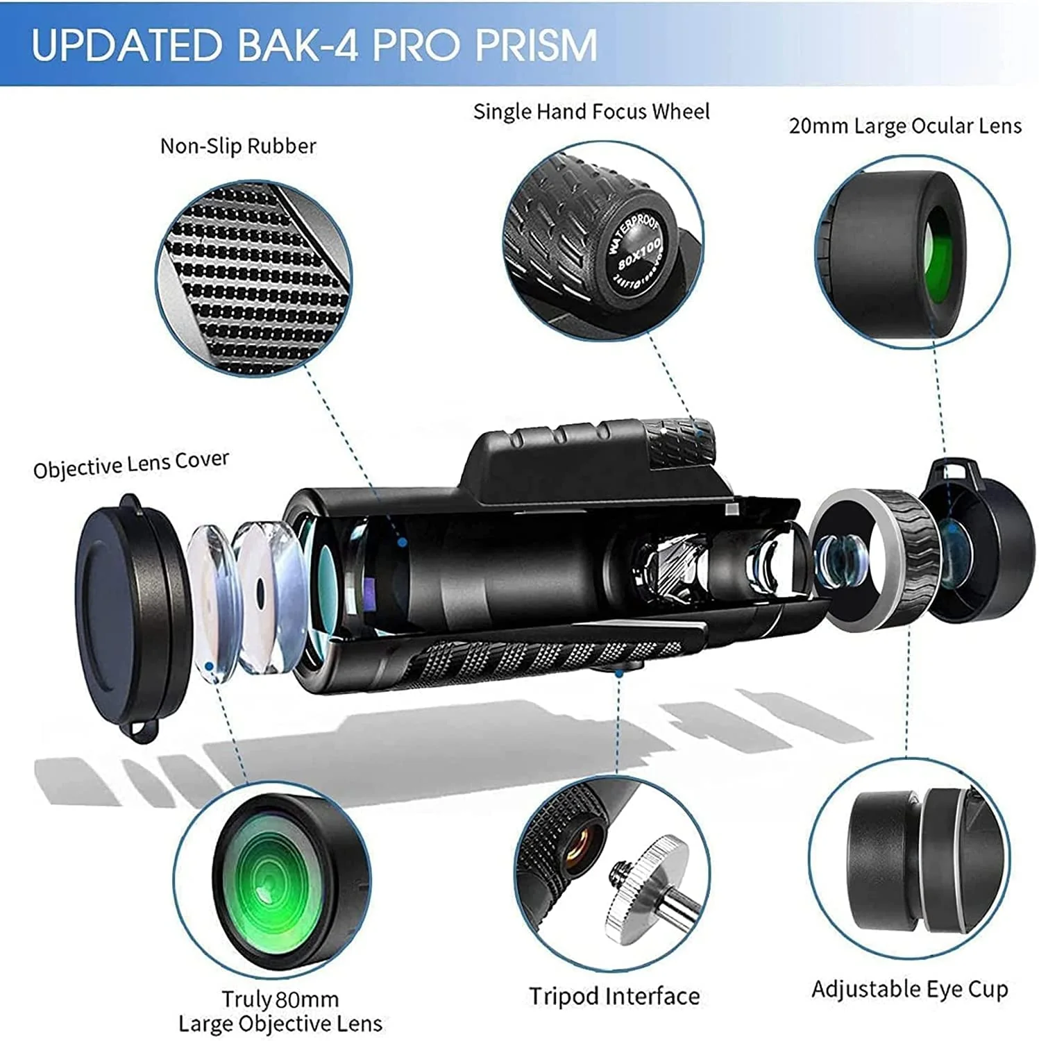 80x100 Monocular-Telescope High Powered for Smartphone Monoculars for Adults High Definition Monocular Telescope for Stargazing Hunting Wildlife Bird Watching Travel Camping Hiking black - Image 2