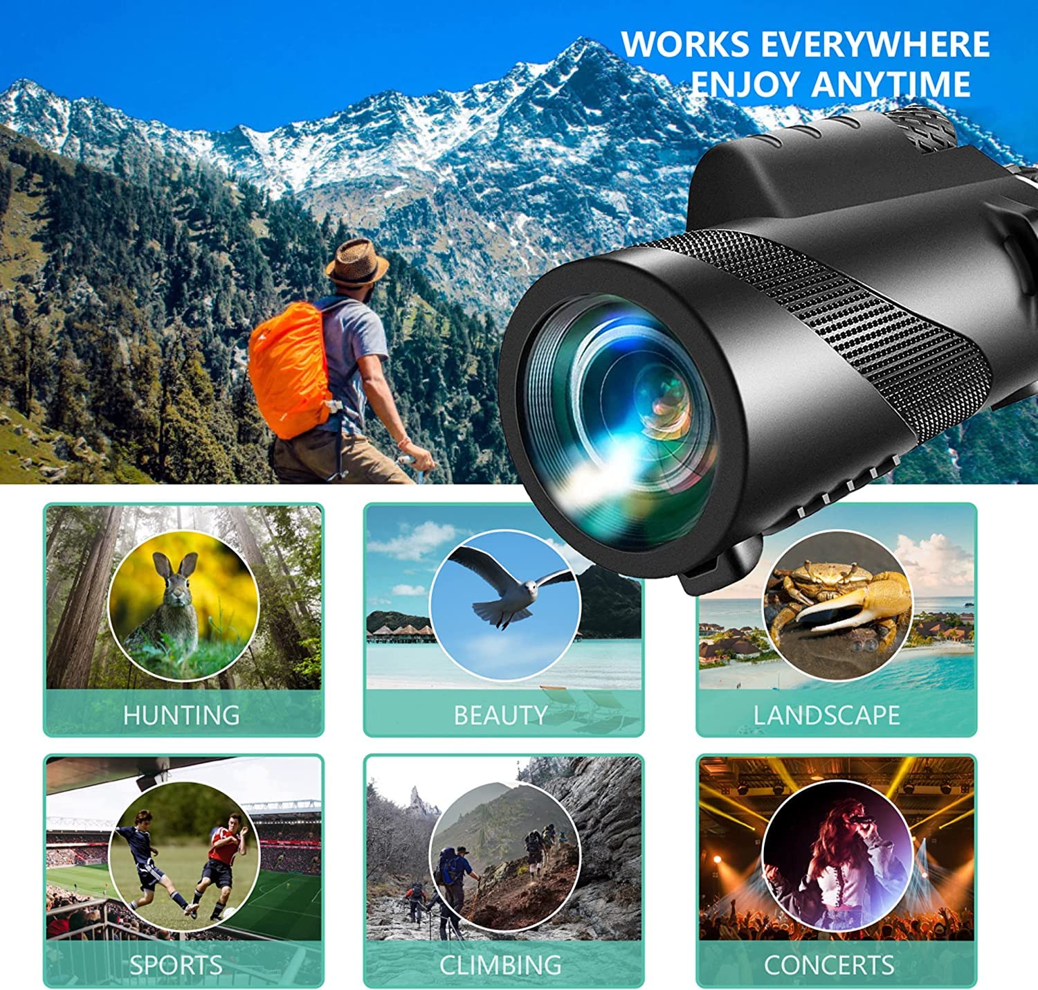 80x100 Monocular-Telescope High Powered for Smartphone Monoculars for Adults High Definition Monocular Telescope for Stargazing Hunting Wildlife Bird Watching Travel Camping Hiking black - Image 4