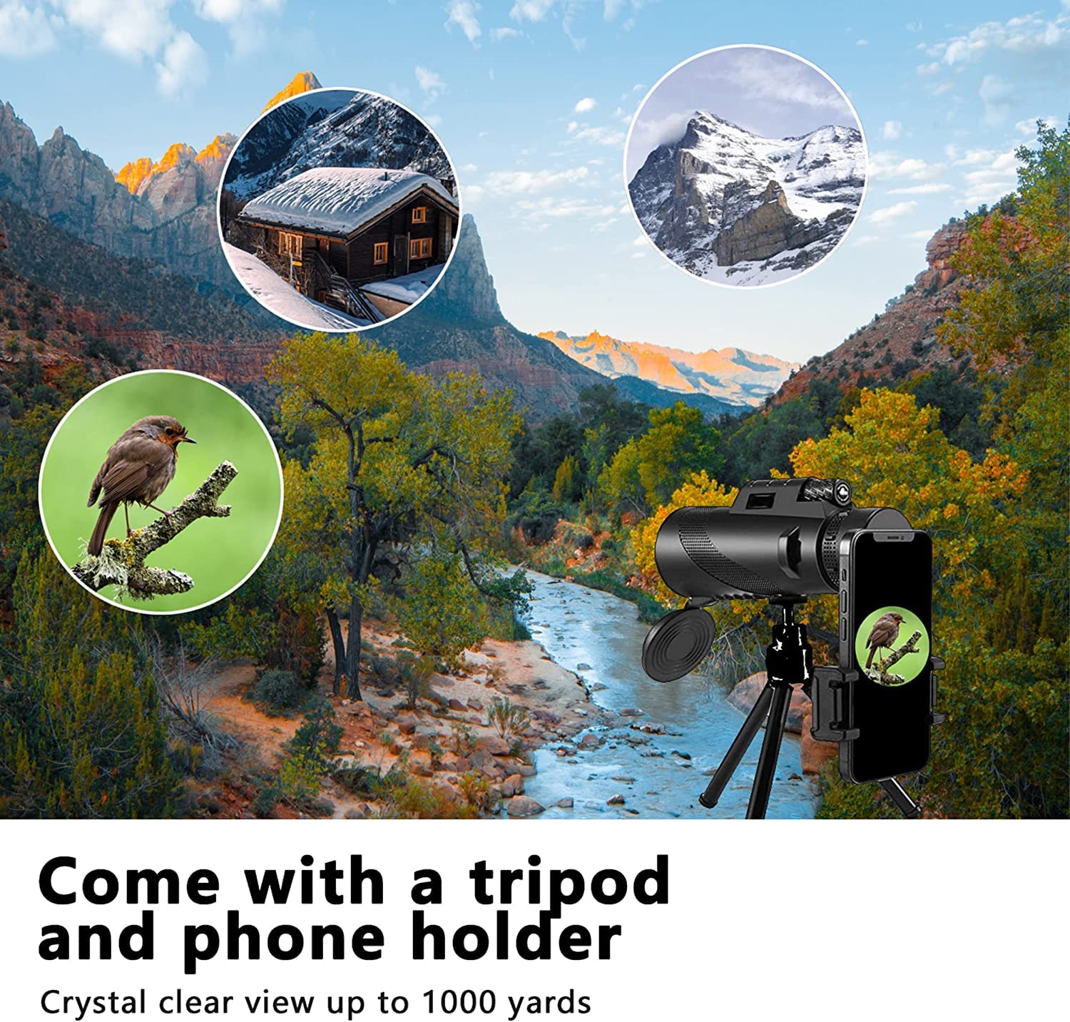 80x100 Monocular-Telescope High Powered for Smartphone Monoculars for Adults High Definition Monocular Telescope for Stargazing Hunting Wildlife Bird Watching Travel Camping Hiking black - Image 7