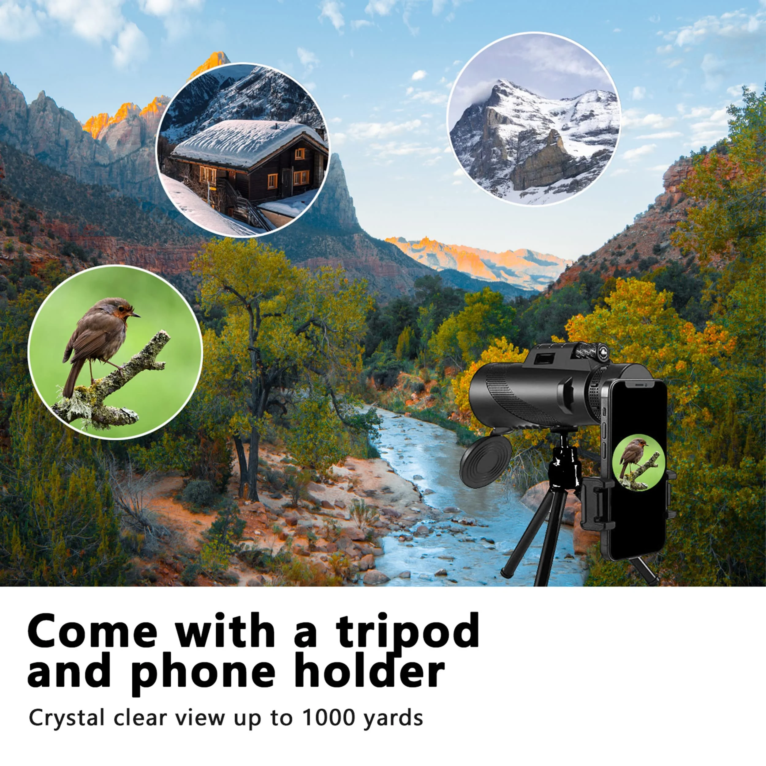 80x100 Monocular-Telescope High Powered for Smartphone Monoculars for Adults High Definition Monocular Telescope for Stargazing Hunting Wildlife Bird Watching Travel Camping Hiking Black-hu7 - Image 4