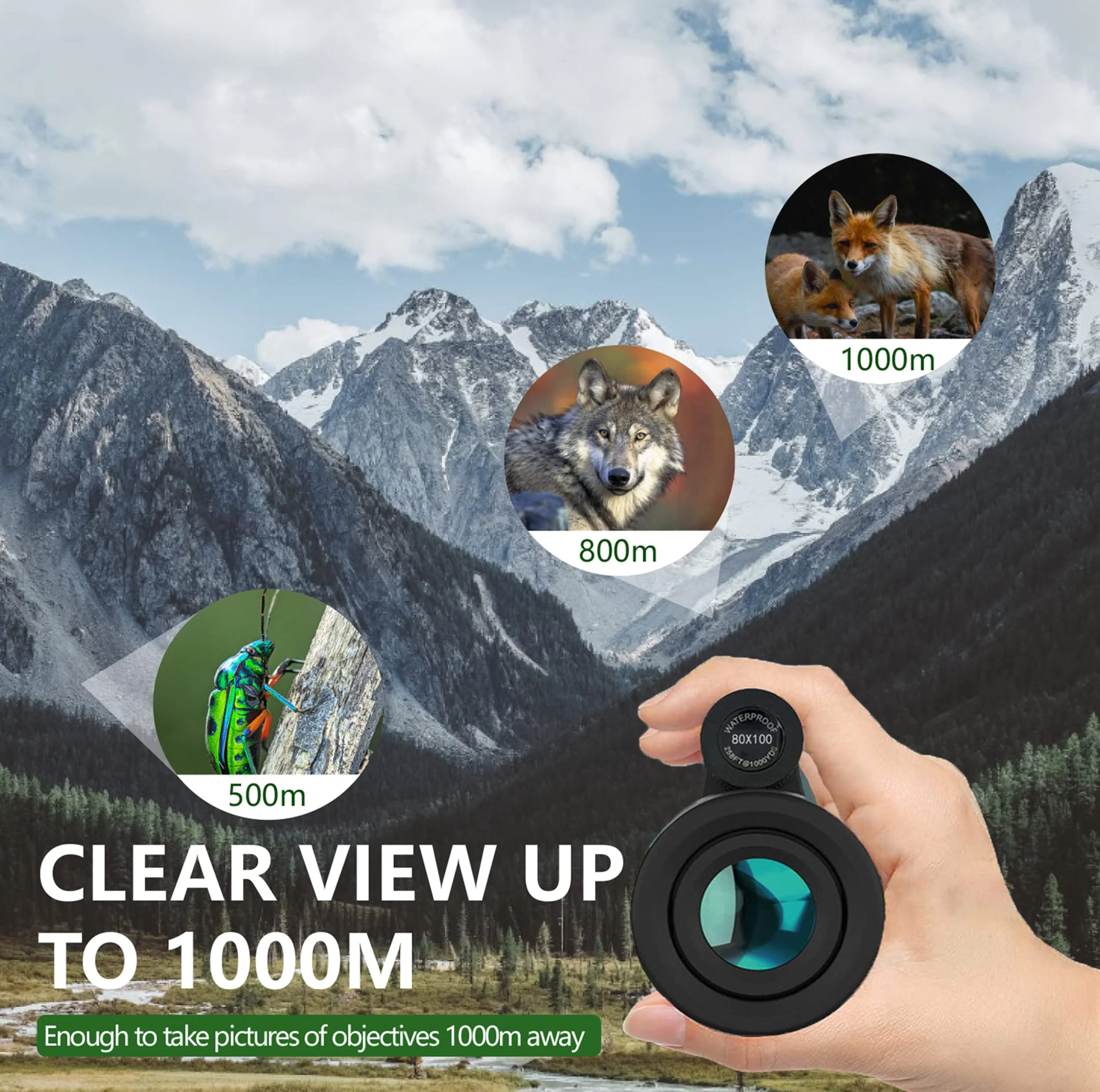 80x100 Monocular-Telescope High Powered for Smartphone Monoculars for Adults High Definition Monocular Telescope for Stargazing Hunting Wildlife Bird Watching Travel Camping Hiking Black-hu7 - Image 8