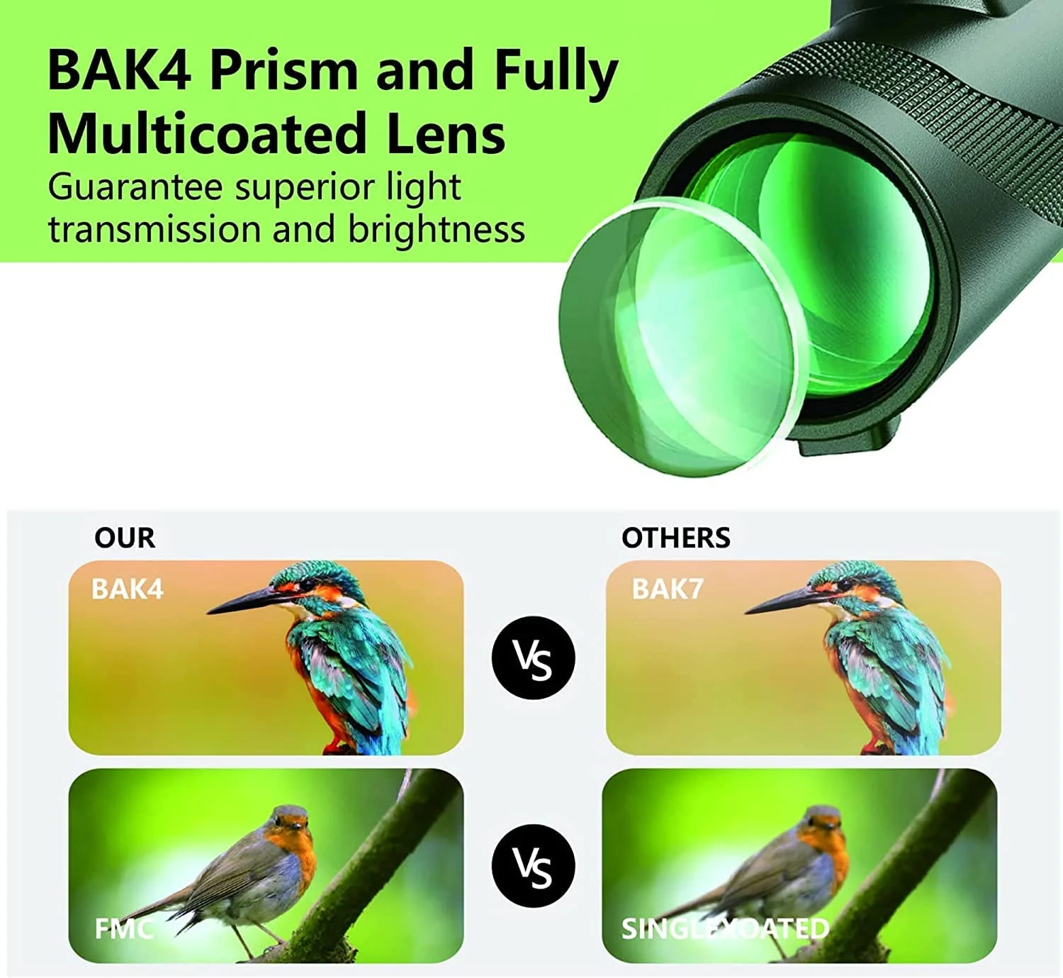 80x100 Monocular-Telescope High Powered Monocular for Adults Monocular for Smartphone Adapter Monocular Telescope Hunting Wildlife Bird Watching Travel Camping Hiking Green - Image 3