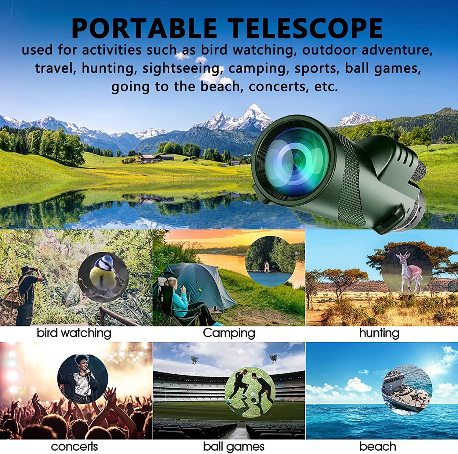 80x100 Monocular-Telescope High Powered Monocular for Adults Monocular for Smartphone Adapter Monocular Telescope Hunting Wildlife Bird Watching Travel Camping Hiking Green - Image 6