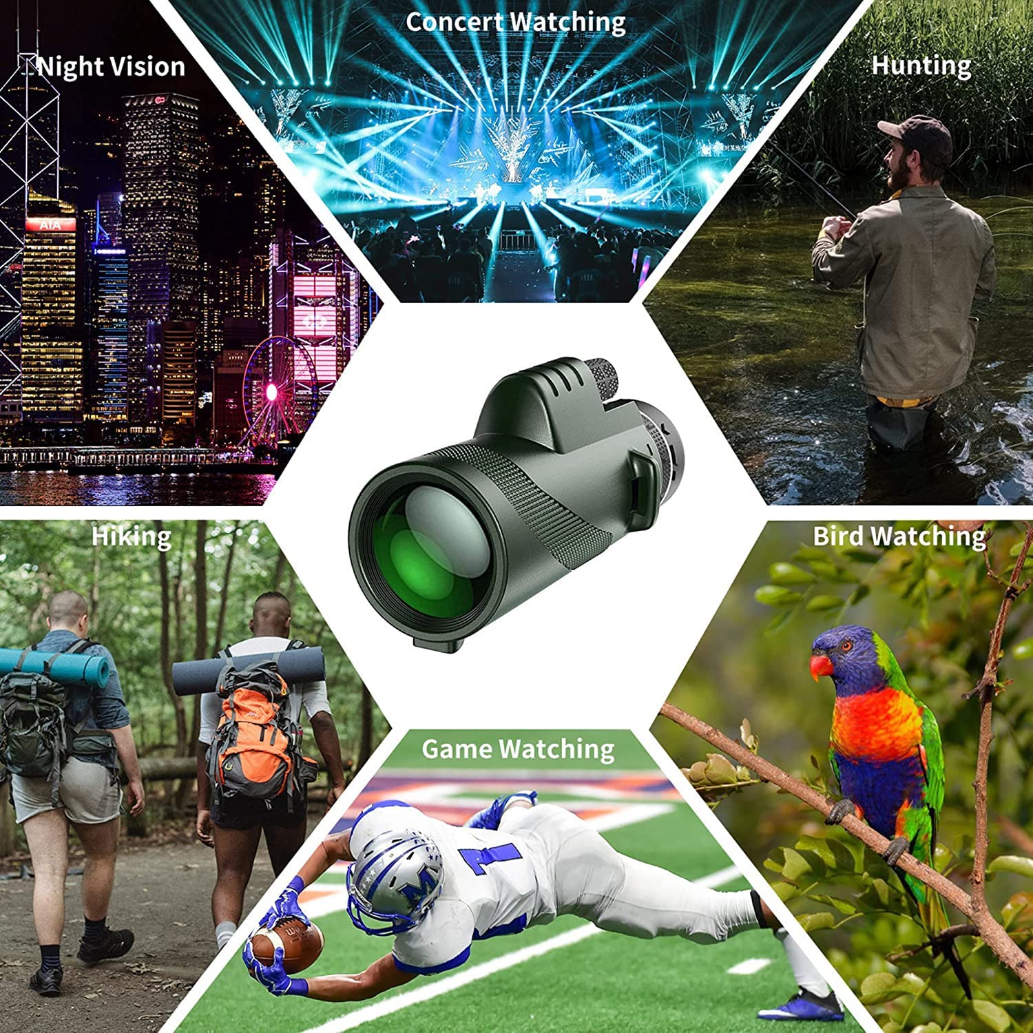 80x100 Monocular-Telescope High Powered Monocular for Adults Monocular for Smartphone Adapter Monocular Telescope Hunting Wildlife Bird Watching Travel Camping Hiking Green - Image 9