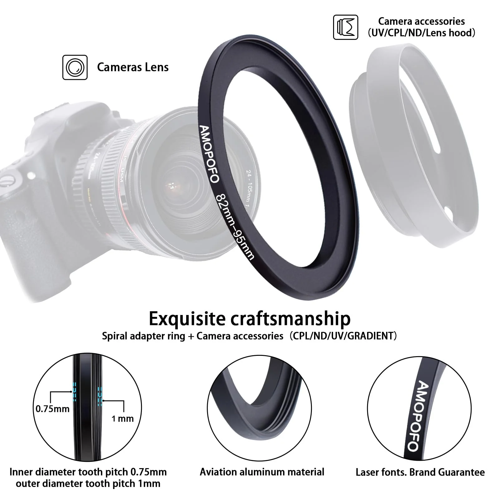 82mm to 95mm Step Up Ring Filter Adapter Metal Step Up Ring,Compatible with All 82mm Camera Lens & 95mm UV,ND,CPL Accessories,Made of CNC Machined Aluminum(82-95mm) 82mm-95mm - Image 3