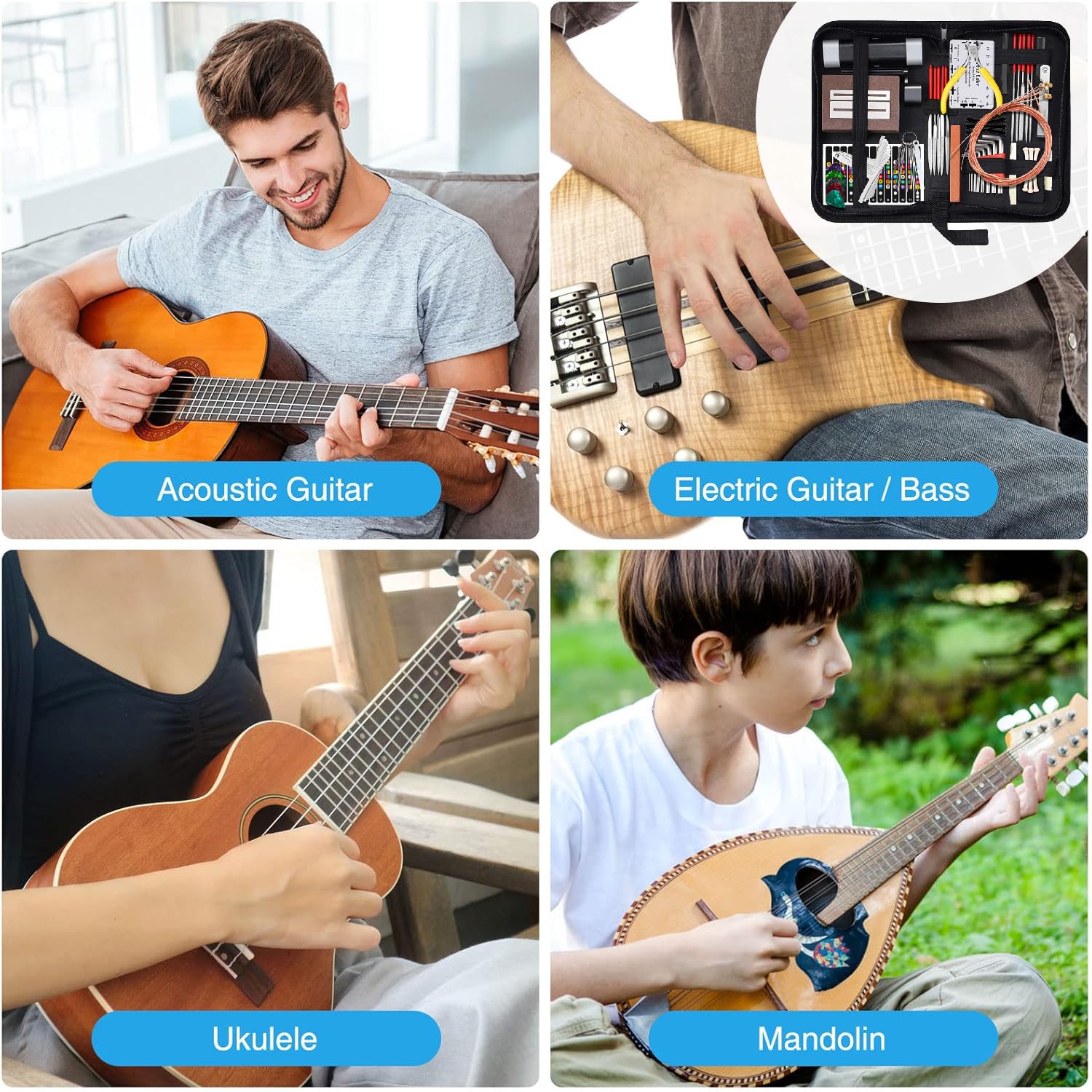 84Pcs Guitar Tool Kit, Guitar Cleaning Kit, Guitar Accessories Guitar Setup Kit, Guitar Repair Kit for Acoustic Electric Guitar Ukulele Bass Banjo, Guitar Maintenance Kit Guitar Gifts for Musicians - Image 7