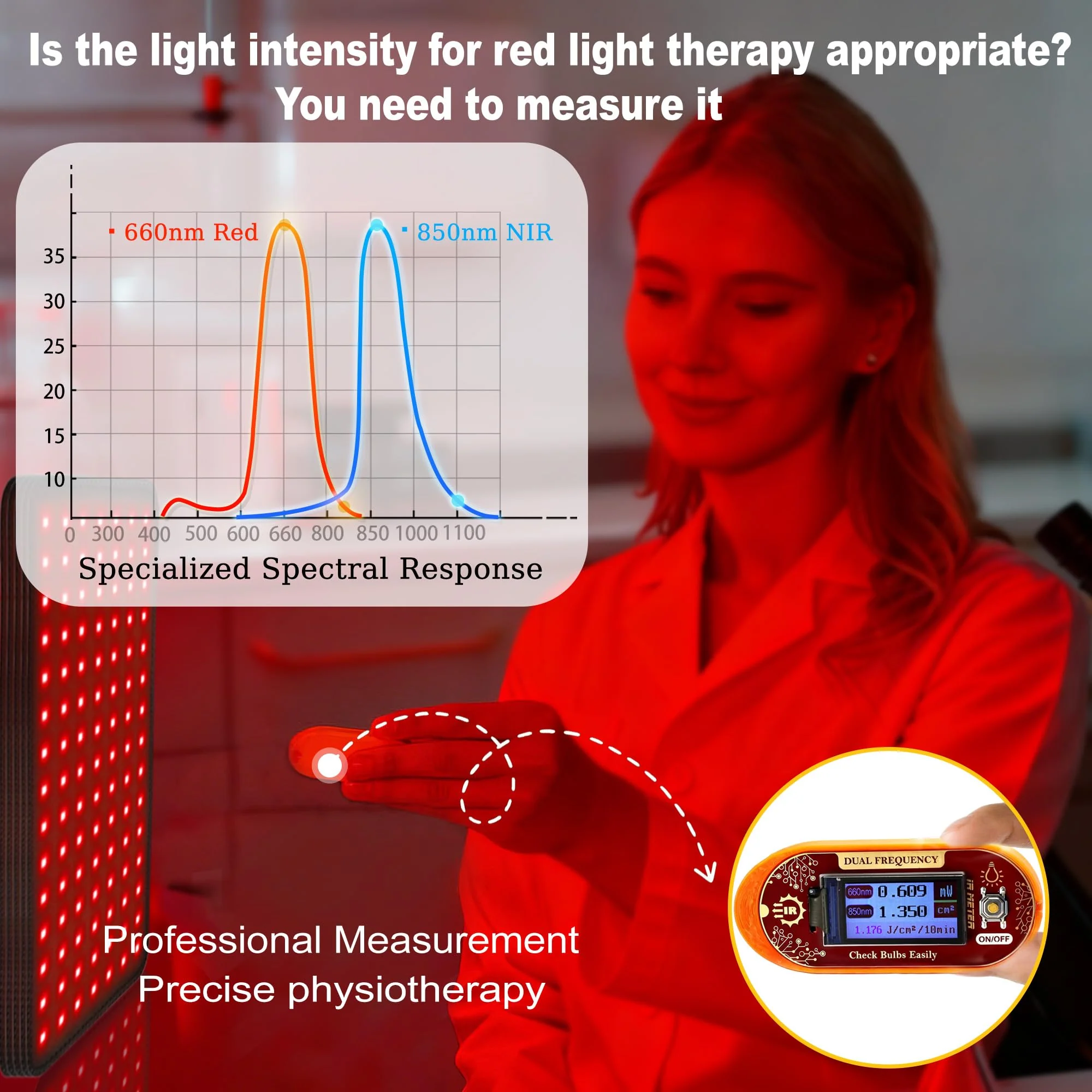 850nm & 660nm Red/NIR Light Irradiance Meter Tester – Professional Dual-Wavelength Radiometer - Image 3
