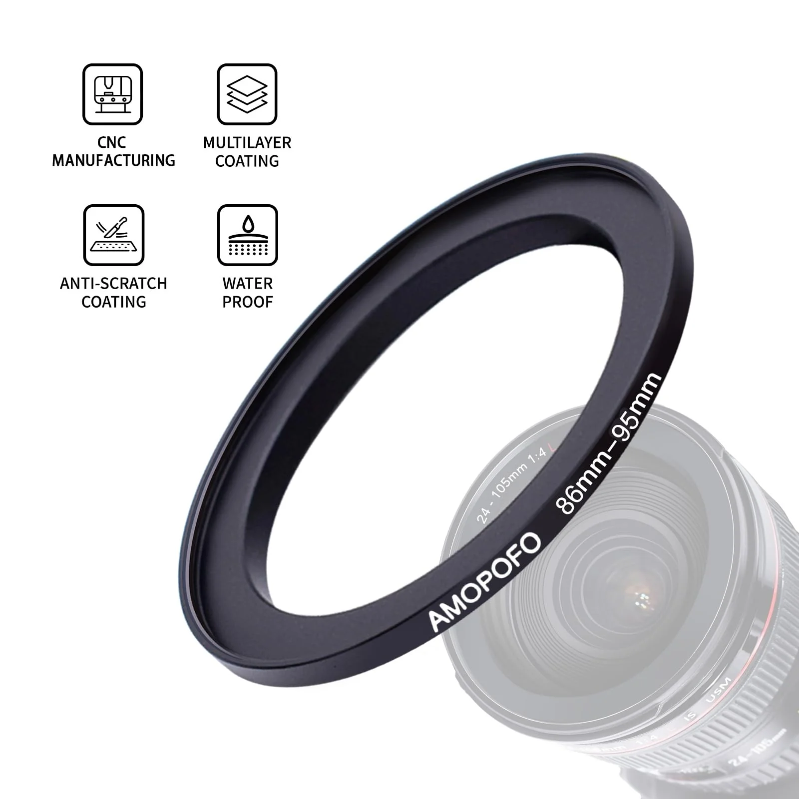86mm to 95mm Step-Up Ring Filter adapter/86mm to 95mm Camera Filter Ring for 95 mm UV,ND,CPL,Metal Step Up Ring 86mm to 95mm - Image 2