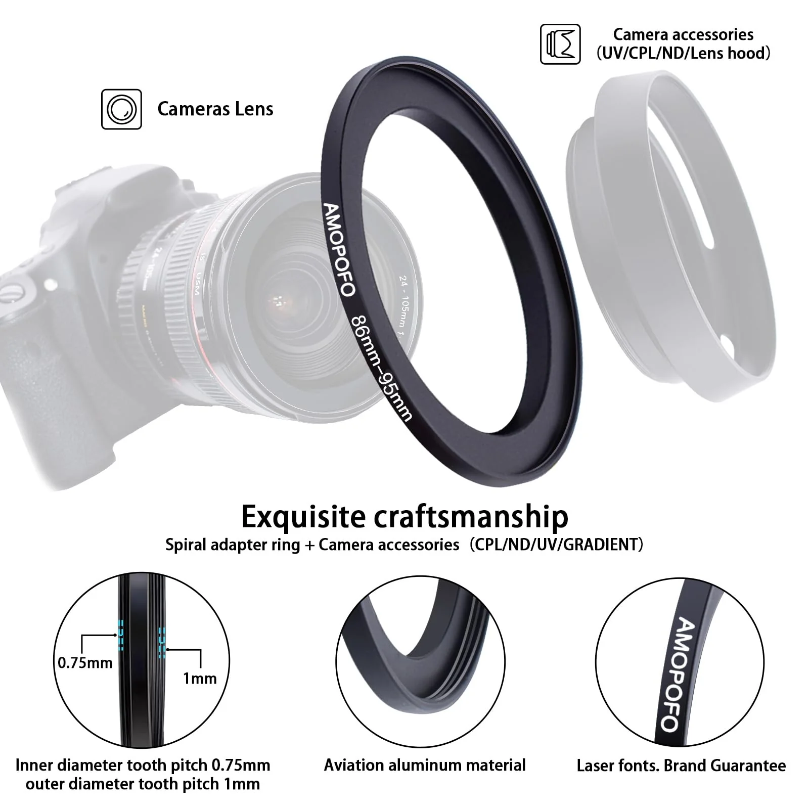 86mm to 95mm Step-Up Ring Filter adapter/86mm to 95mm Camera Filter Ring for 95 mm UV,ND,CPL,Metal Step Up Ring 86mm to 95mm - Image 3