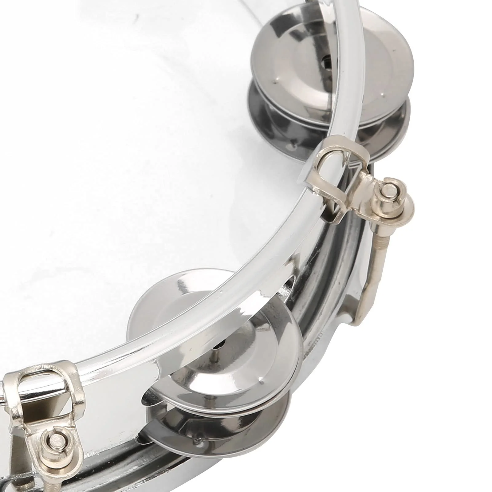 8in Tambourine Adjustable Tone Hand Drum Hand Held Percussion Educational Musical Instrument Cymbal Bells Double Row Jingle Bells with Drum Key(Transparent) Transparent - Image 5