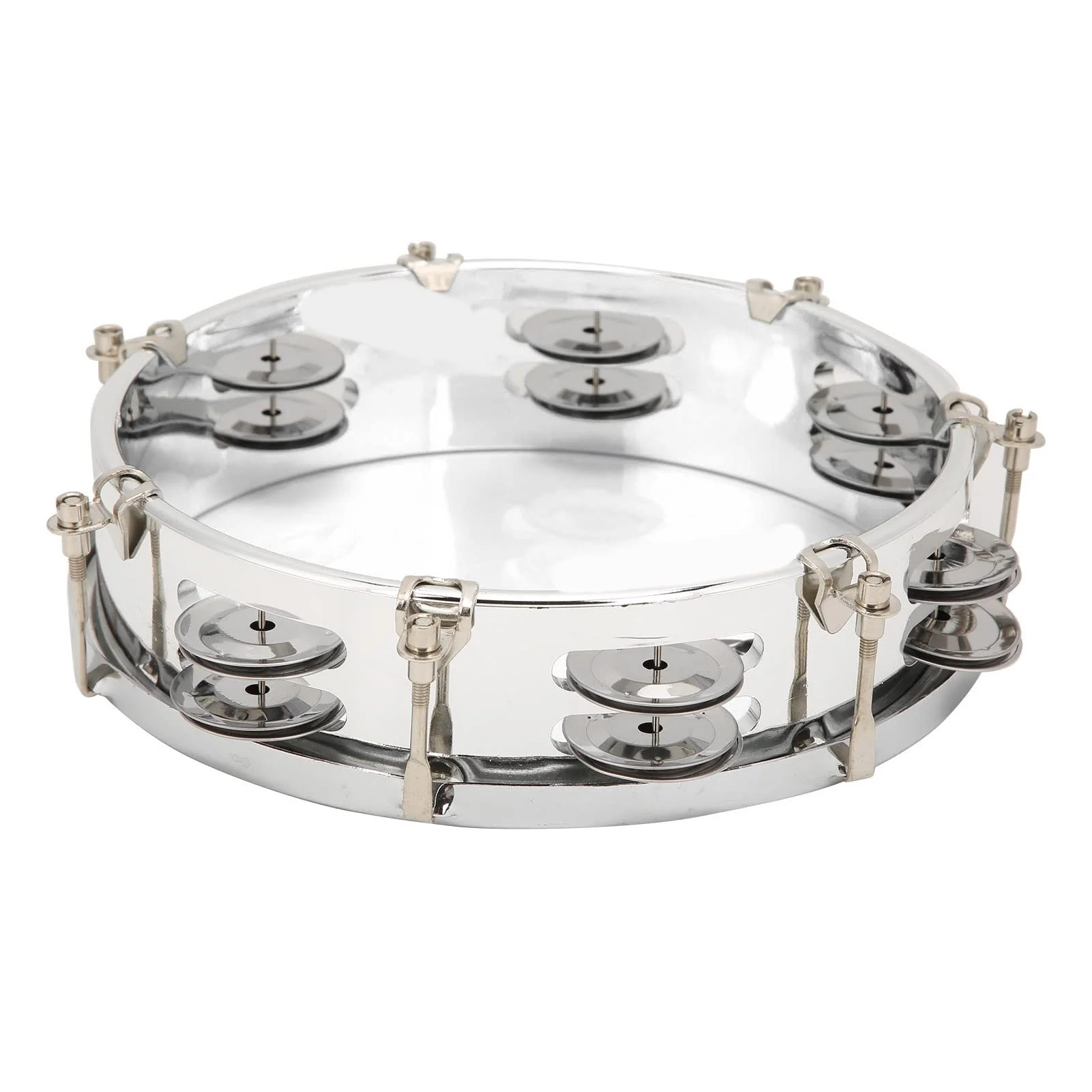 8in Tambourine Adjustable Tone Hand Drum Hand Held Percussion Educational Musical Instrument Cymbal Bells Double Row Jingle Bells with Drum Key(Transparent) Transparent - Image 7