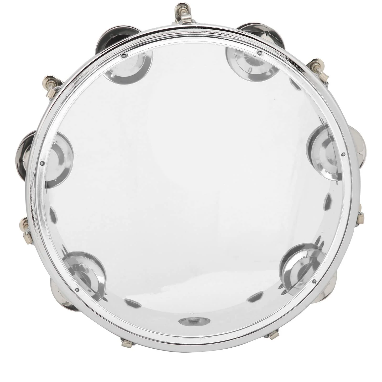 8in Tambourine Adjustable Tone Hand Drum Hand Held Percussion Educational Musical Instrument Cymbal Bells Double Row Jingle Bells with Drum Key(Transparent) Transparent - Image 8