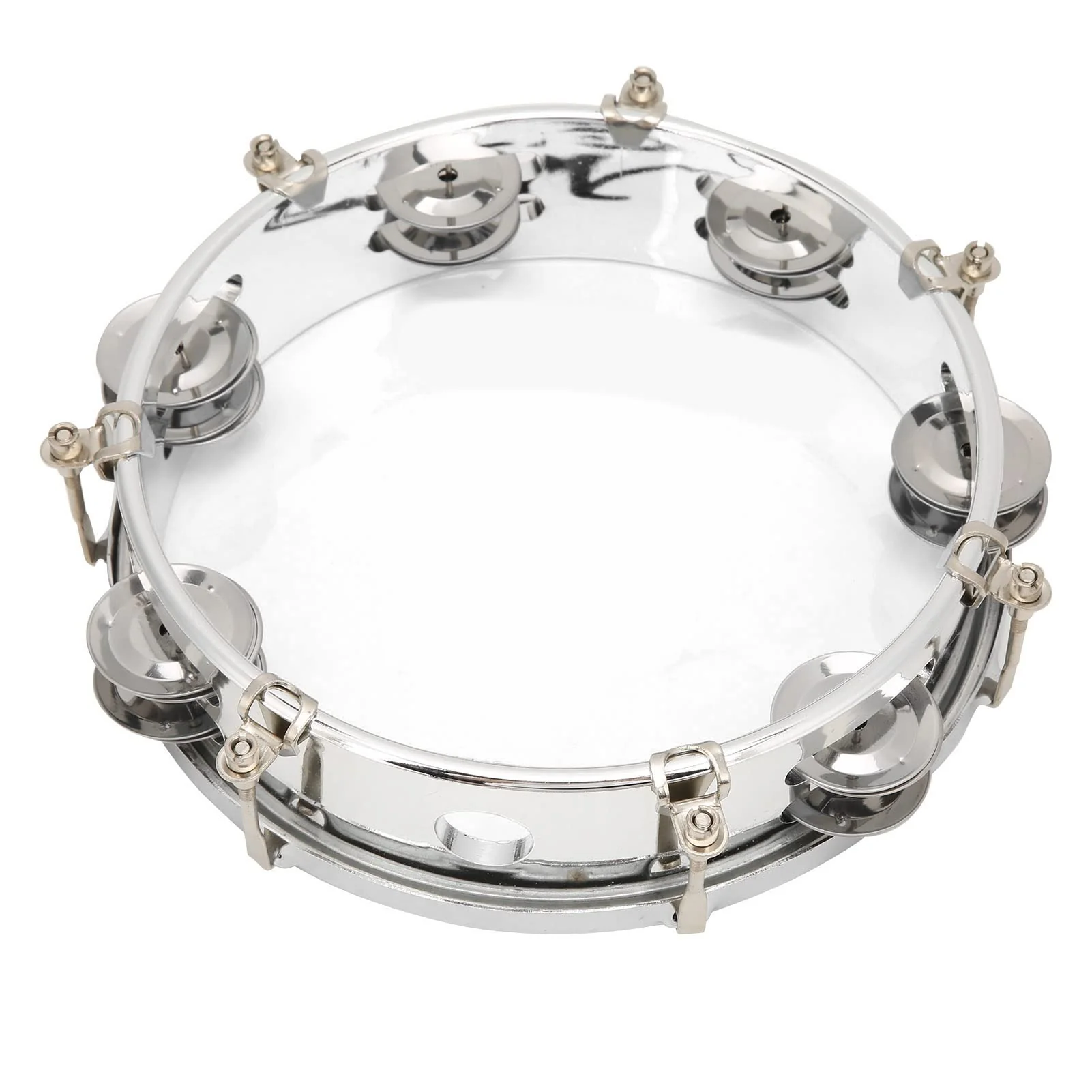 8in Tambourine Adjustable Tone Hand Drum Hand Held Percussion Educational Musical Instrument Cymbal Bells Double Row Jingle Bells with Drum Key(Transparent) Transparent - Image 9