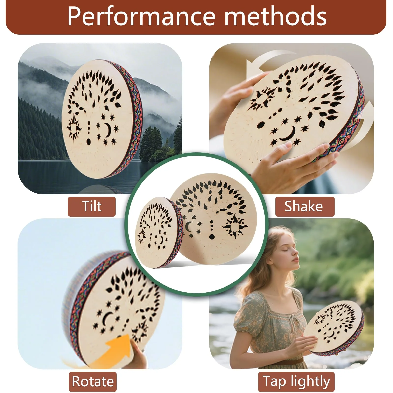 8INCH Ocean Drum,Water Stream Drum,Rain Disk "Water-Fall",Sound Healing,Onomatopoeic Music,For Performance Accompaniment（Tree of Life） 8 INCH - Image 4