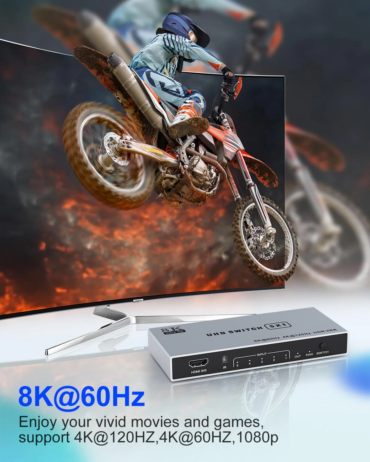 8K HDMI Splitter 5 in 1 Out HDMI Switch - 4k 120Hz HDMI 2.1 Switch Box Port Expander Selector with Remote Support 3D/HDR/HDCP2.3 Vision, Compatible with PS 5/4/3 Xbox Switch DVD Player TV PC - Image 3