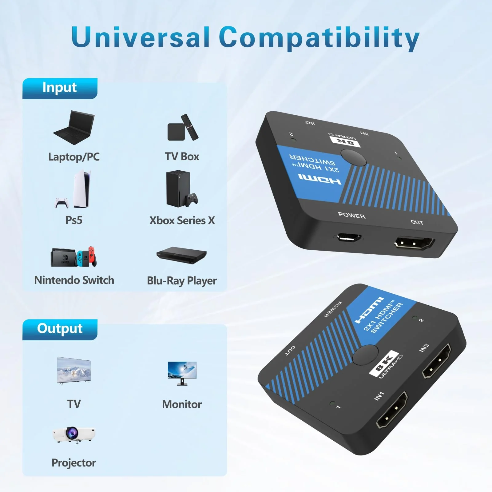 8K HDMI Switch 2 in 1 Out 4K@120Hz HDMI Switcher Support HDR10+, Dolby Vision, VRR, ALLM - Image 6