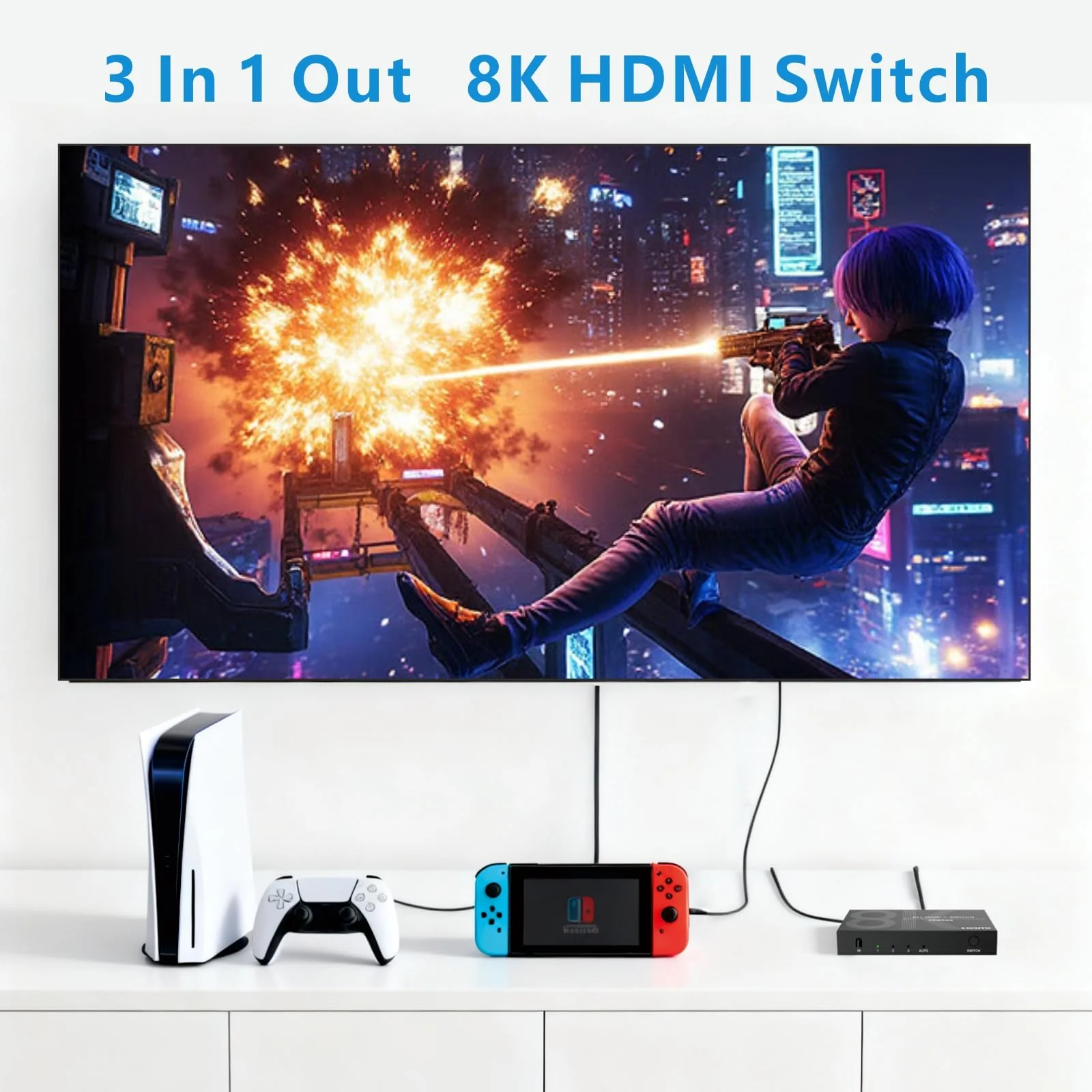 8K HDMI Switch 3 in 1 Out 4K@120Hz HDMI Switcher Support HDR10+, Dolby Vision, Dolby Atmos, VRR, ALLM, CEC - Image 2