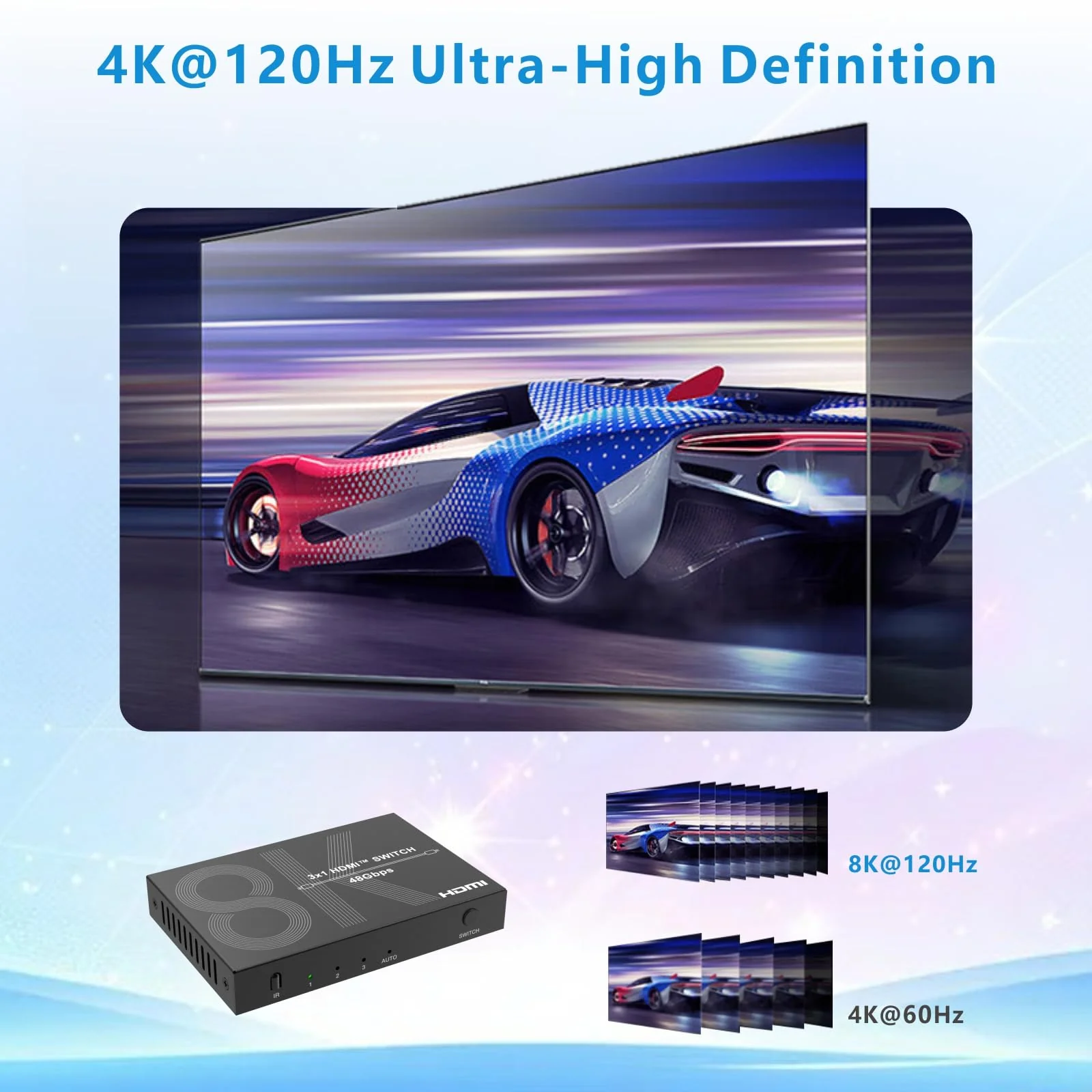 8K HDMI Switch 3 in 1 Out 4K@120Hz HDMI Switcher Support HDR10+, Dolby Vision, Dolby Atmos, VRR, ALLM, CEC - Image 4